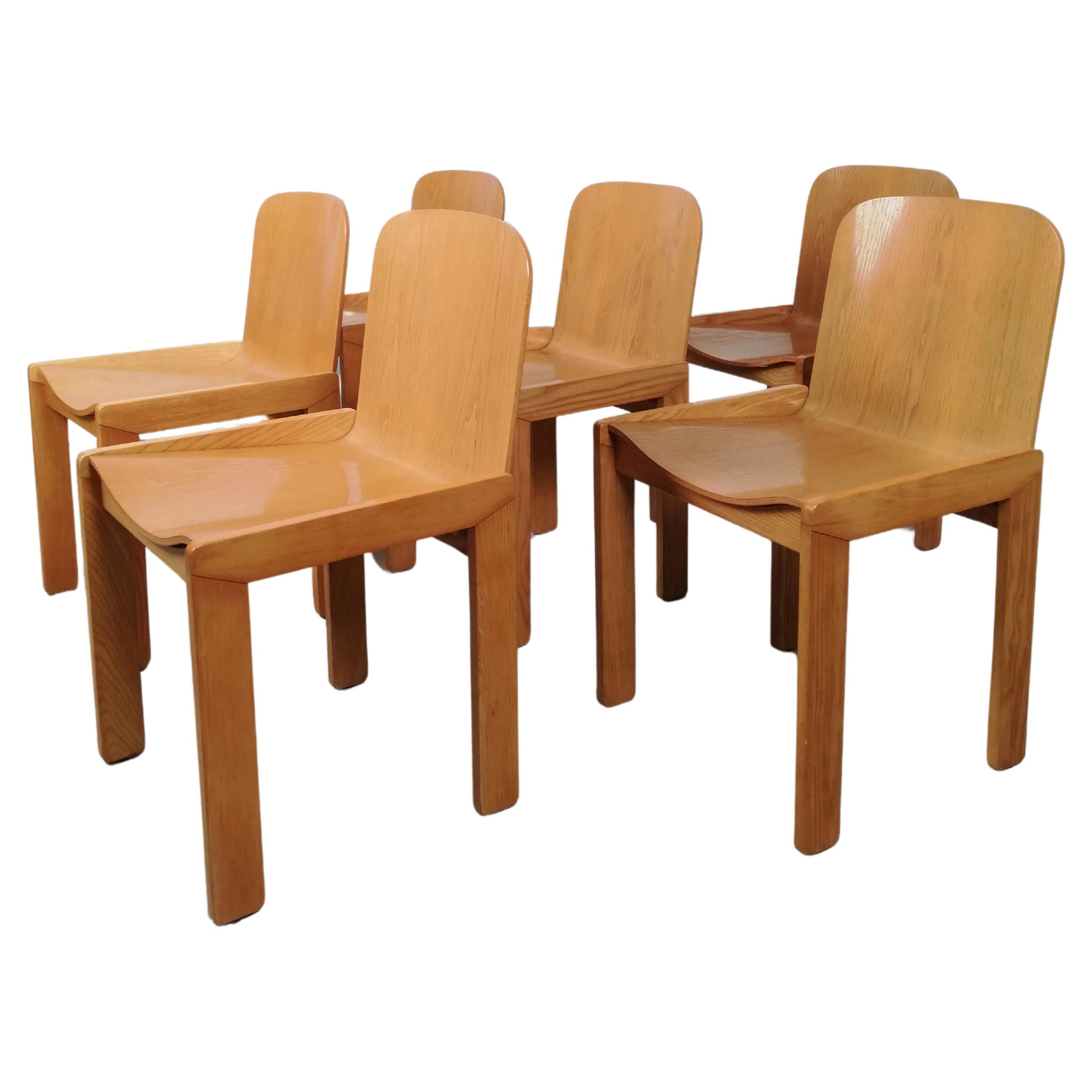 6 Curved Plywood Dining Chairs by Molteni in the style of Scarpa, Italy, 1970s For Sale