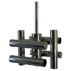 6 Cylindrical Tubes Chrome Ceiling Lamp, 1960s, Italy