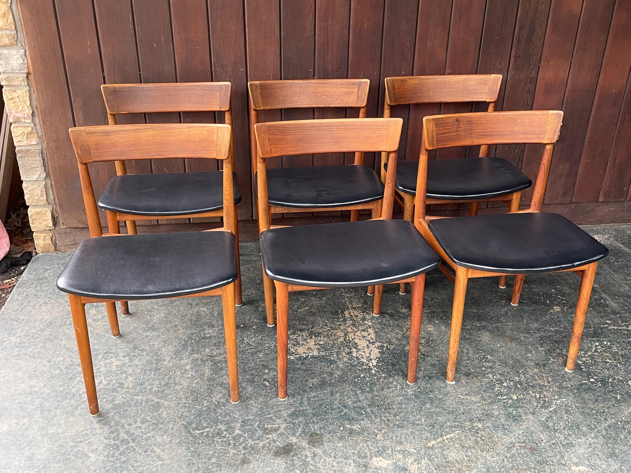 Scandinavian Modern 6 Danish 1960s Henry Rosengren Hansen Nº39 Teak Black Dining Table Chairs For Sale