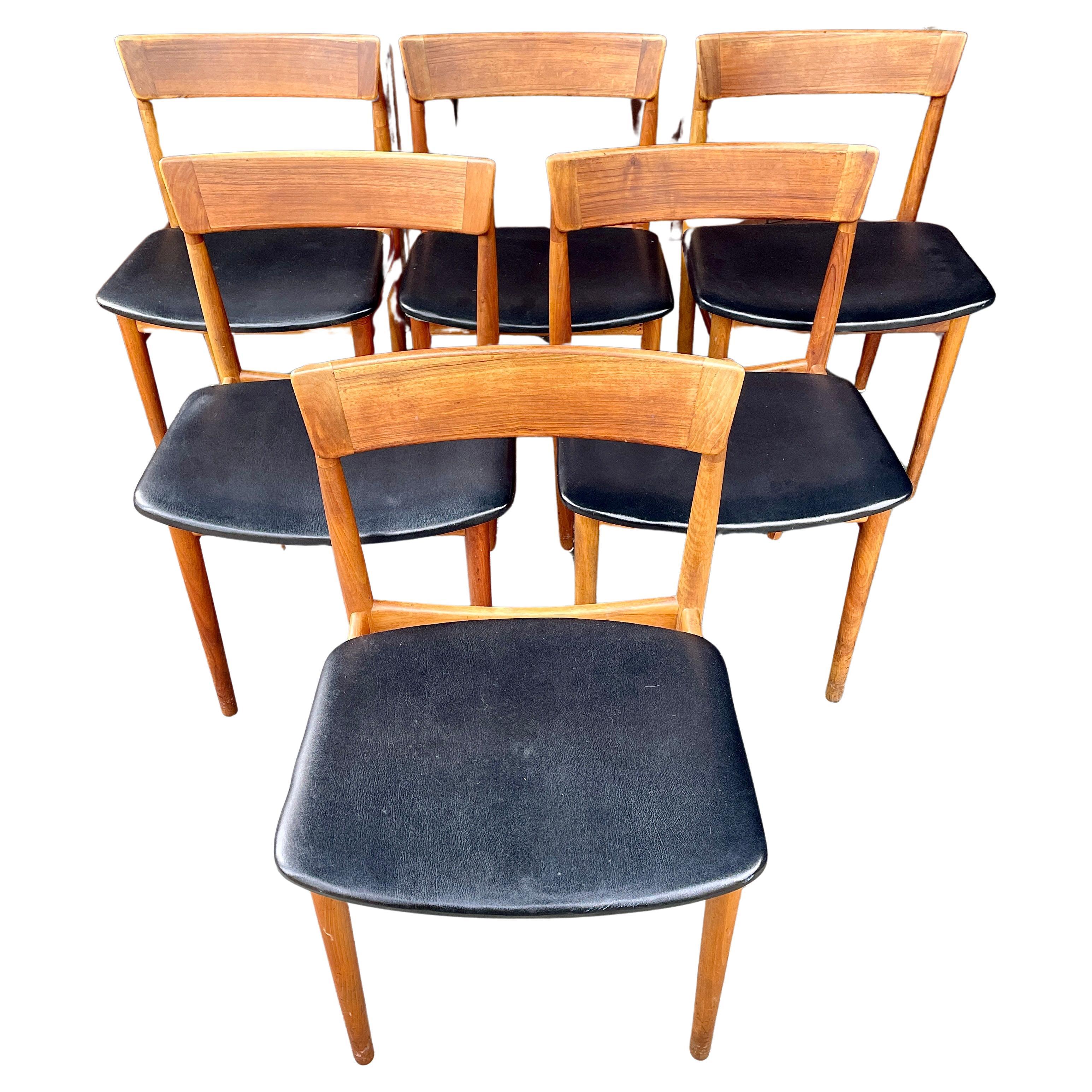 6 Chaises de table de salle à manger danoise des années 1960 Henry Rosengren Hansen Nº39 en teck noir