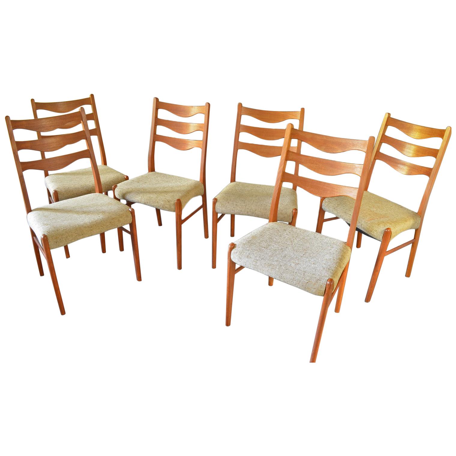 6 Danish Brown Teak Dining Chairs Arne Wahl Iversen Glyngøre Stolefabrik, 1960s For Sale
