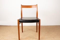 6 Danish chairs in Teak and Skai, new, model 418, Arne Vodder for Sibast 1960.