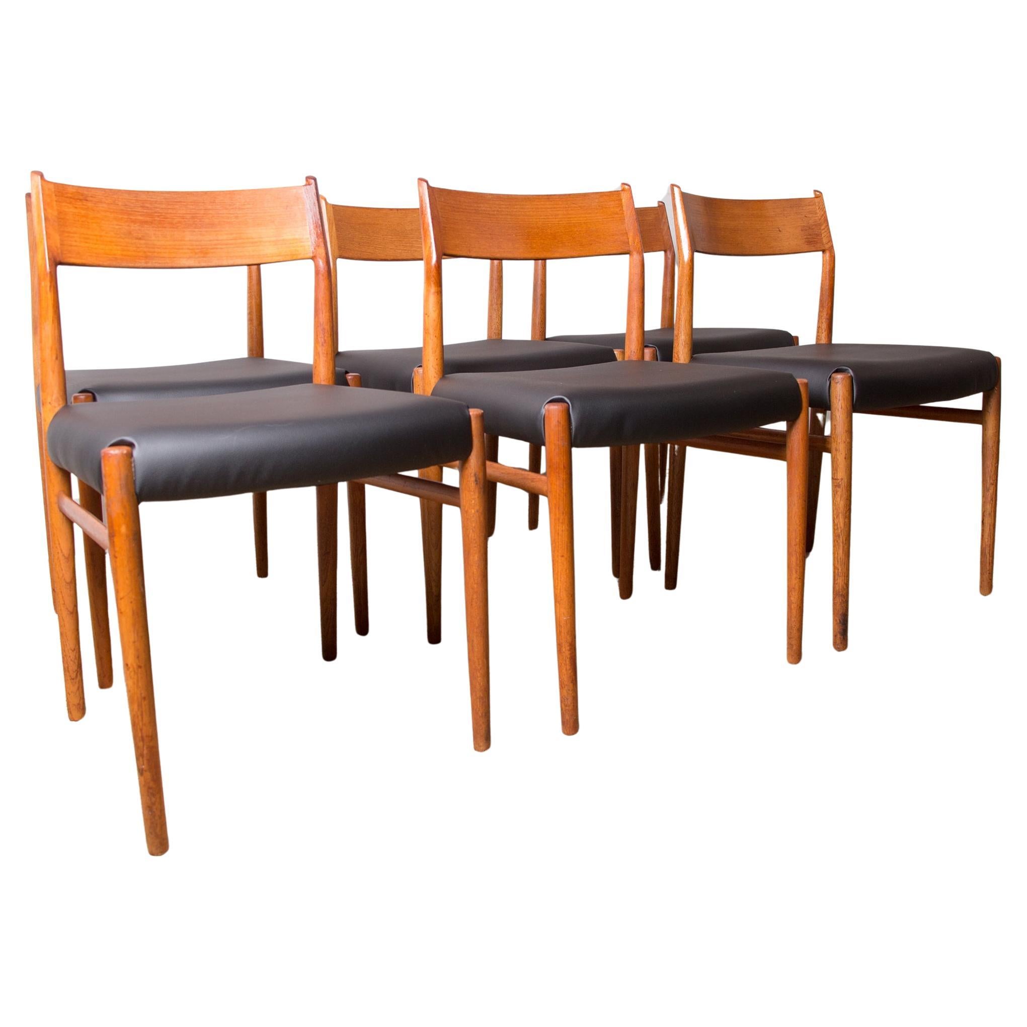 6 sedie danesi in Teak e Skai, nuove, modello 418 di Arne Vodder per Sibast.