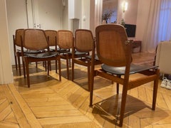 6 Danish chairs in teak, caning and leather, model FD 187 Arne Vodder 1956.