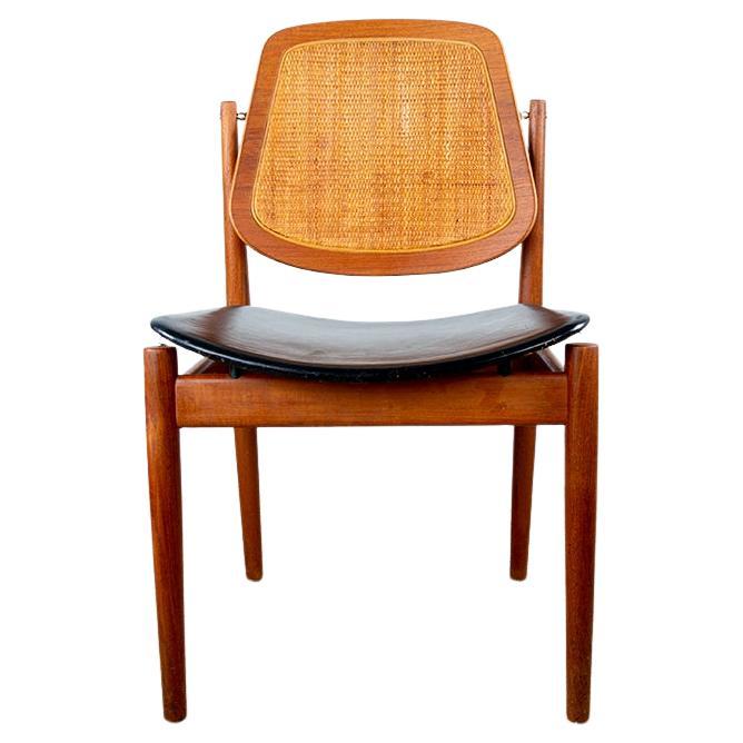 6 Danish chairs in teak, caning and leather, model FD 187 Arne Vodder 1956. in vendita