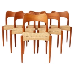 6 sillas de comedor danesas diseñadas por Arne Hovmand-Olsen para Mogens Kold, de mediados del siglo XX (años 60)