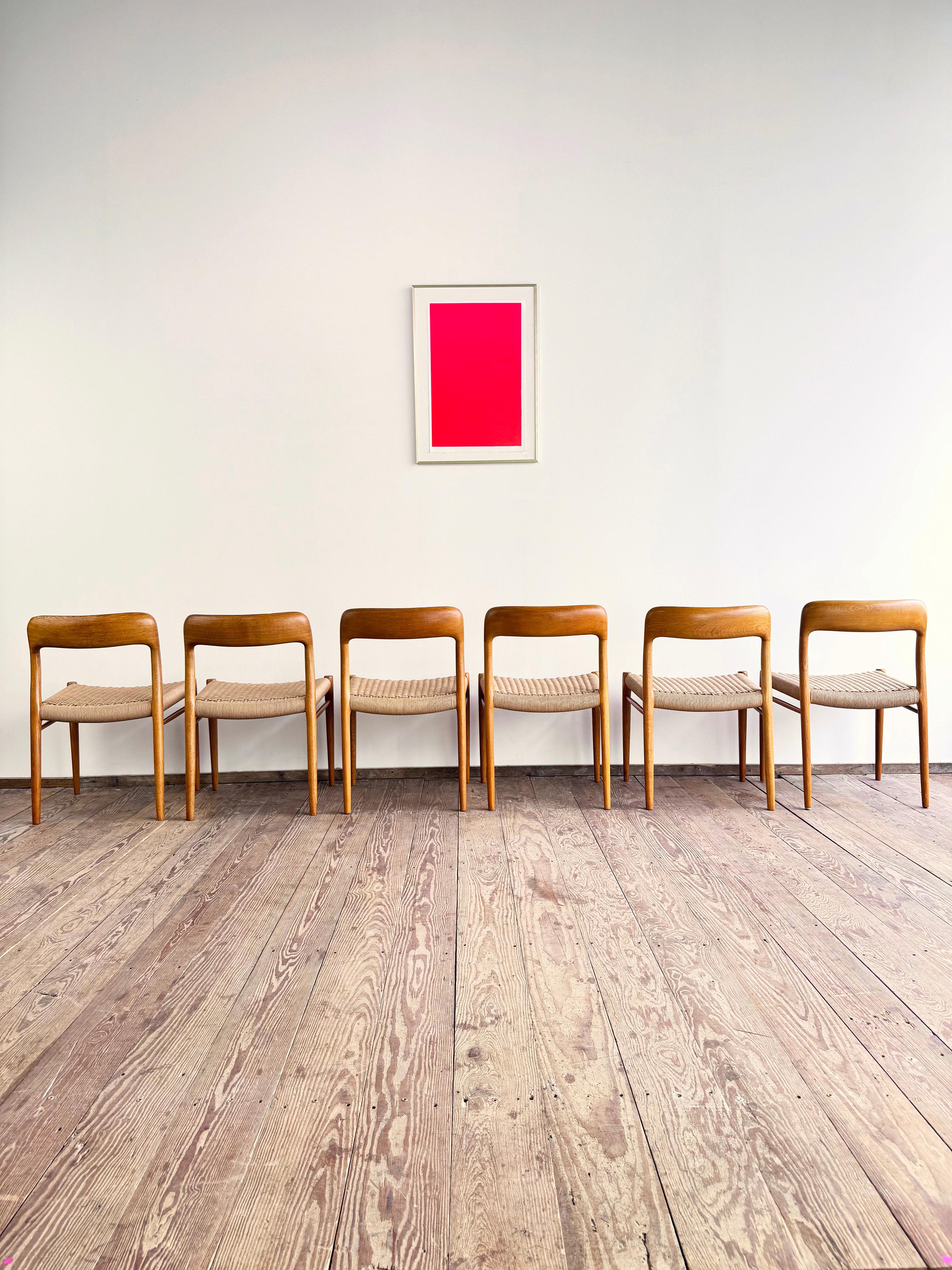 Mid-20th Century 6 Danish Mid-Century Modern Oak Dining Chairs #75, Niels O. Møller, J. L. Moller