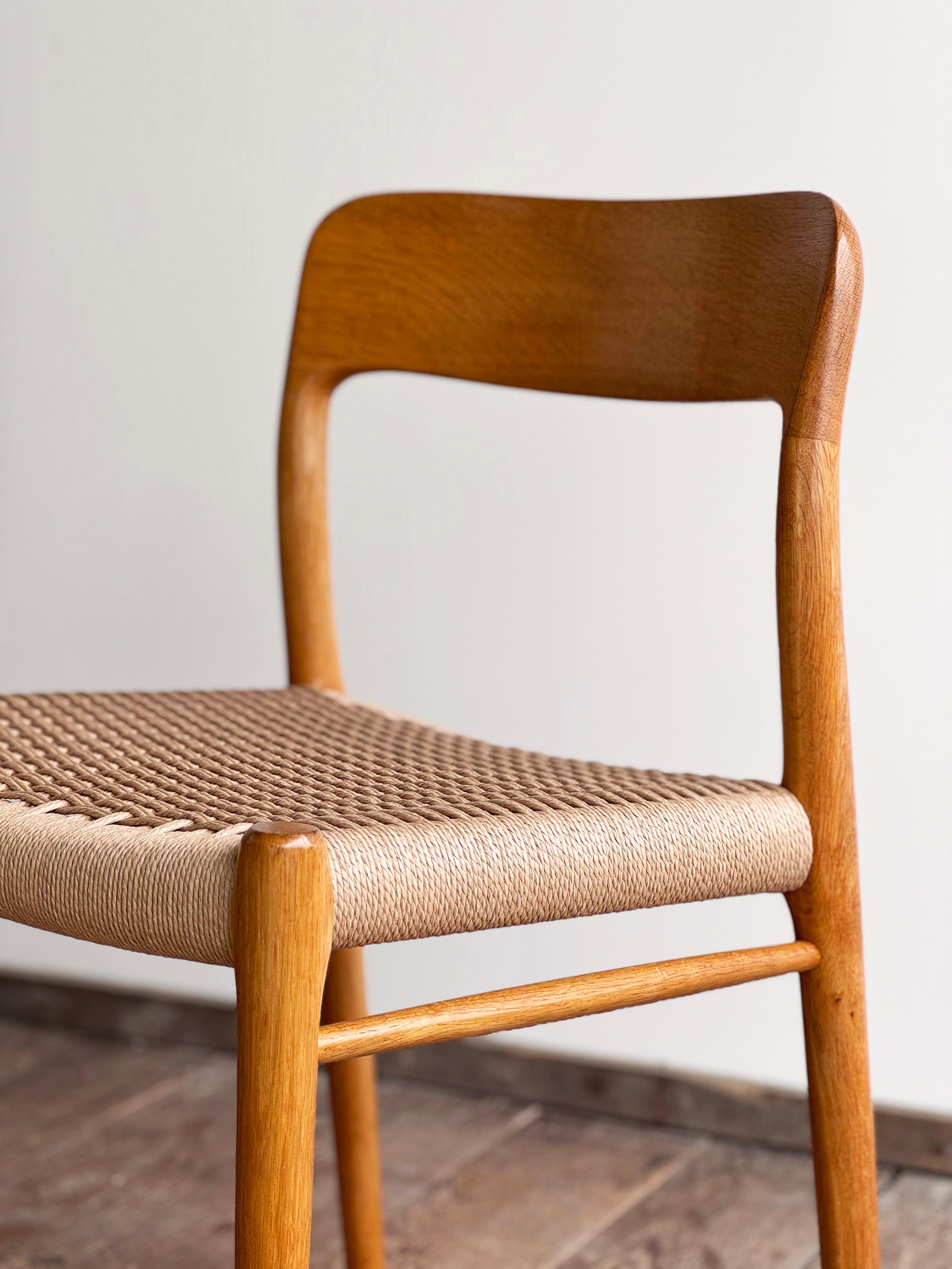 Papercord 6 Danish Mid-Century Modern Oak Dining Chairs #75, Niels O. Møller, J. L. Moller