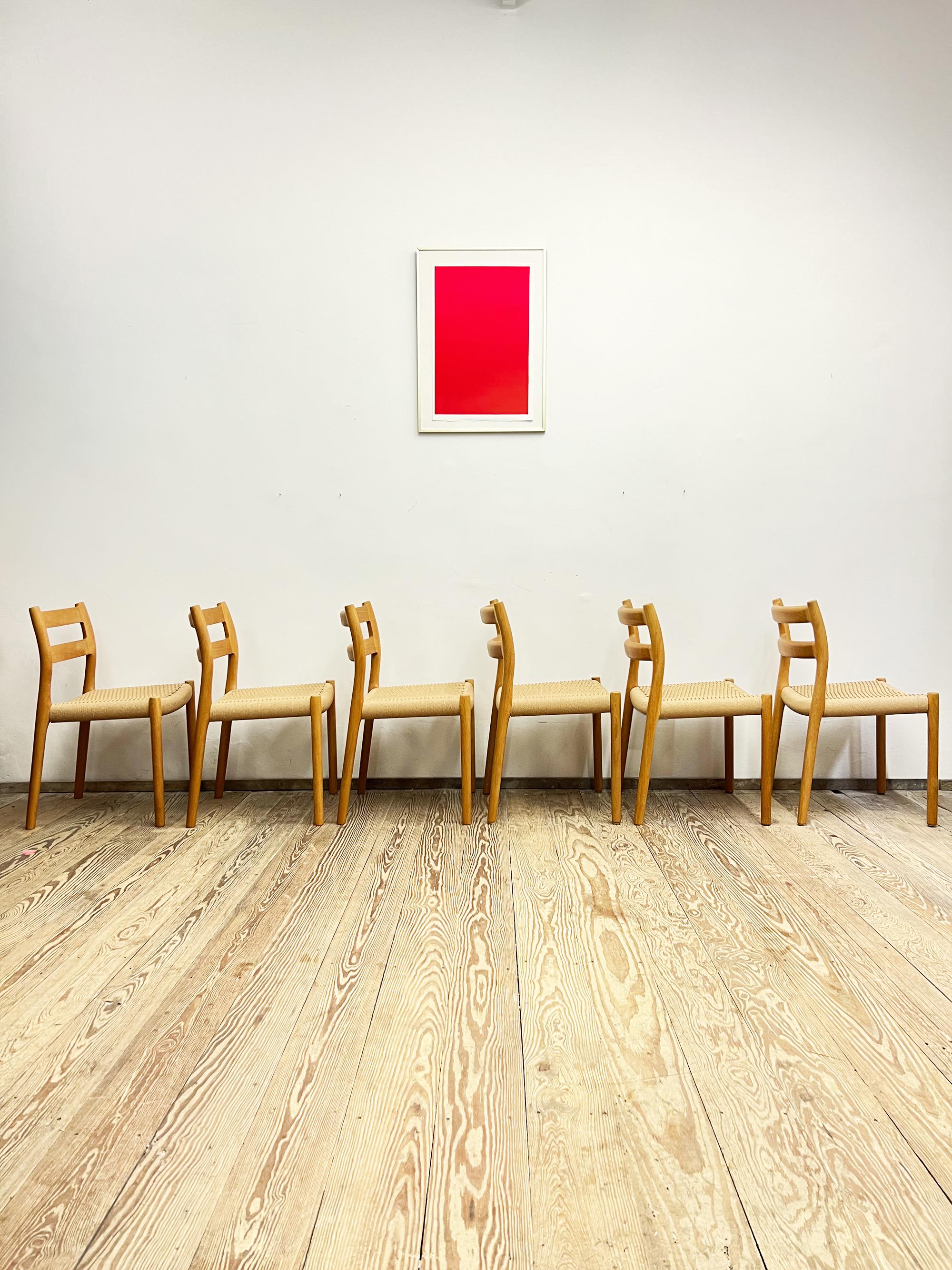 6 Danish Mid-Century Modern Oak Dining Chairs #84, Niels O. Møller, J. L. Moller In Good Condition In München, Bavaria