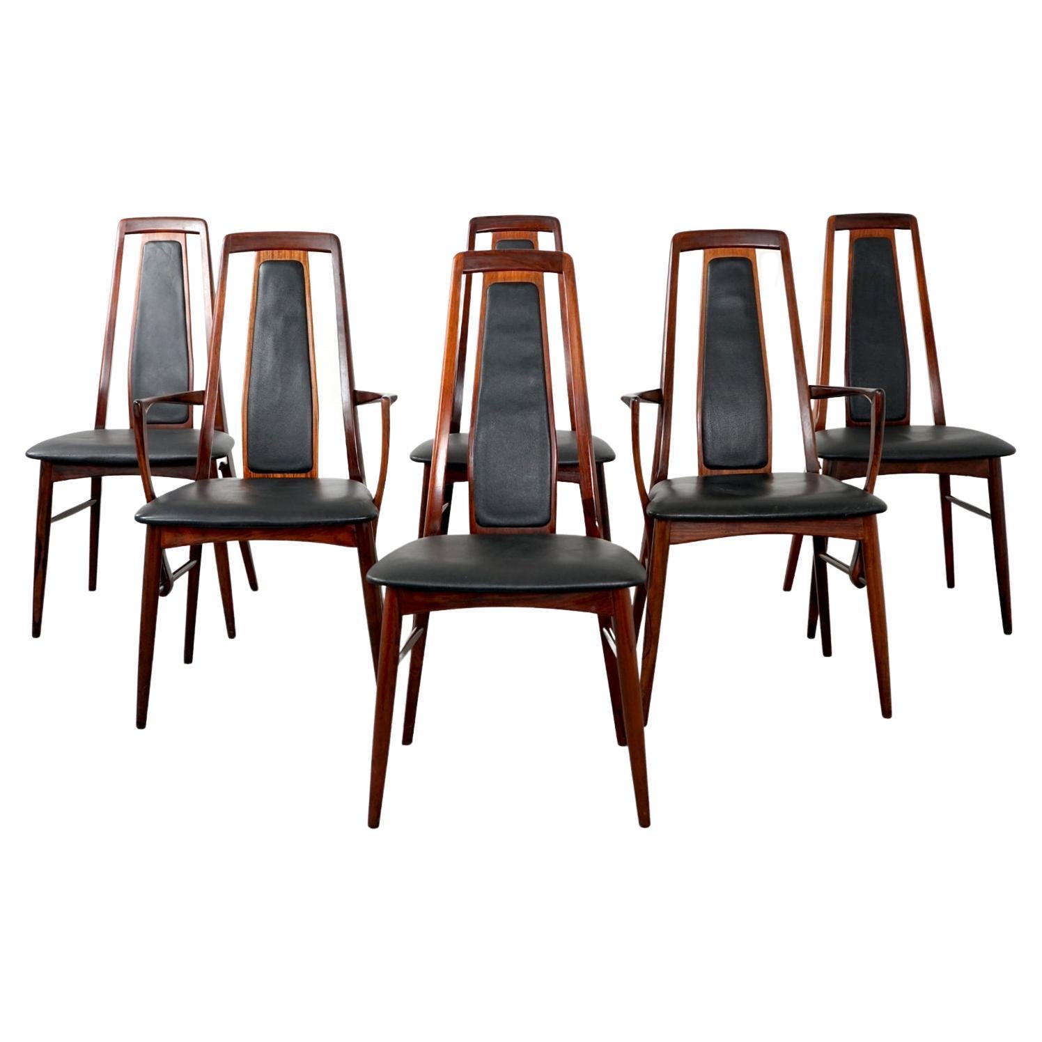 6 Danish Modern "Eva" Rosewood Dining Chairs by Niels Koefoed 4+2