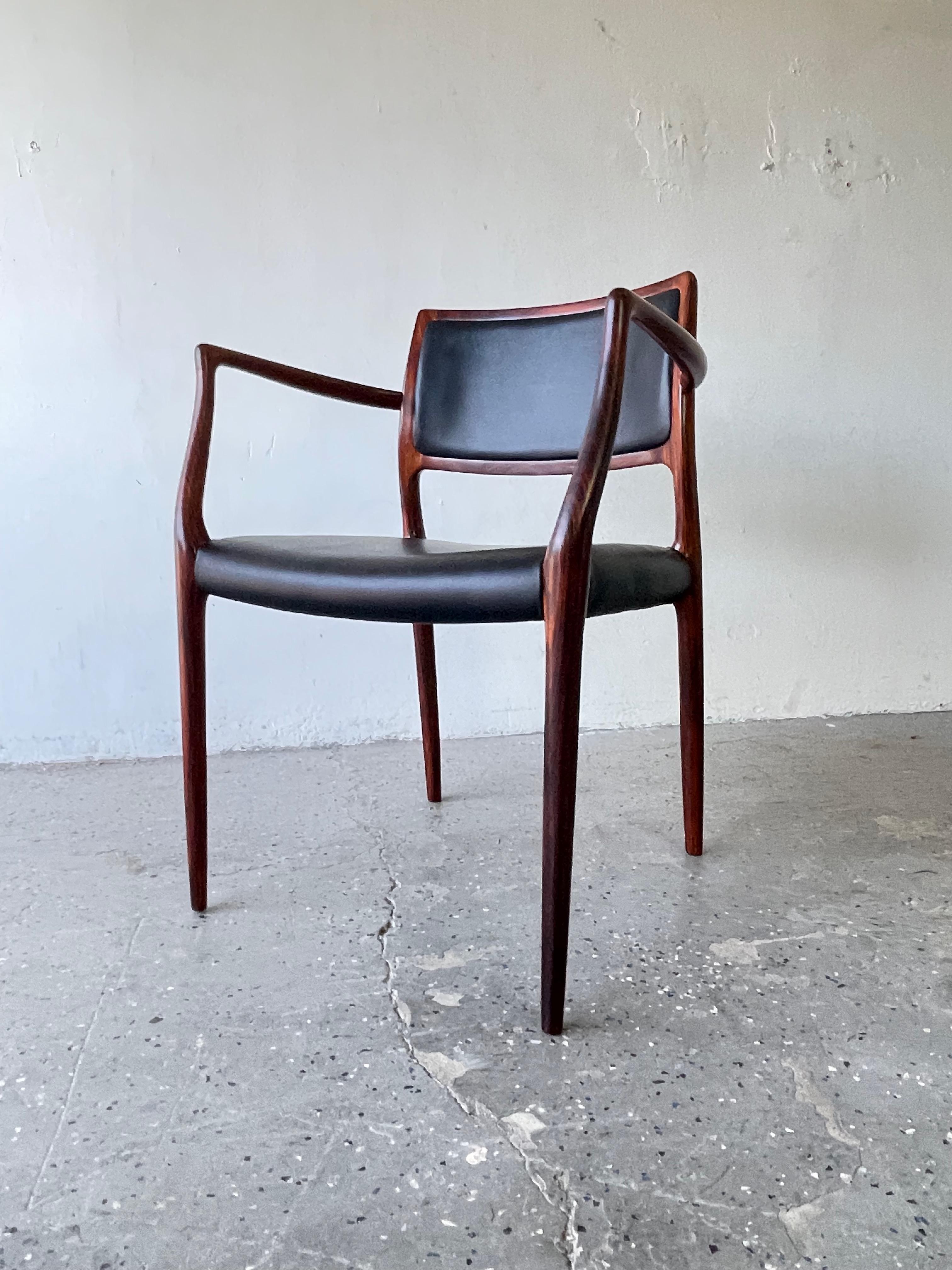 Leather 6 Danish Modern J.L Møller Model 80 & 65 Rosewood Dining Chairs 