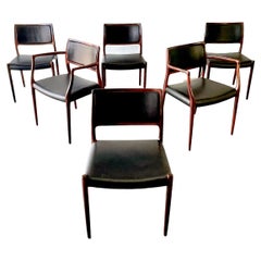 Vintage 6 Danish Modern J.L Møller Model 80 & 65 Rosewood Dining Chairs 
