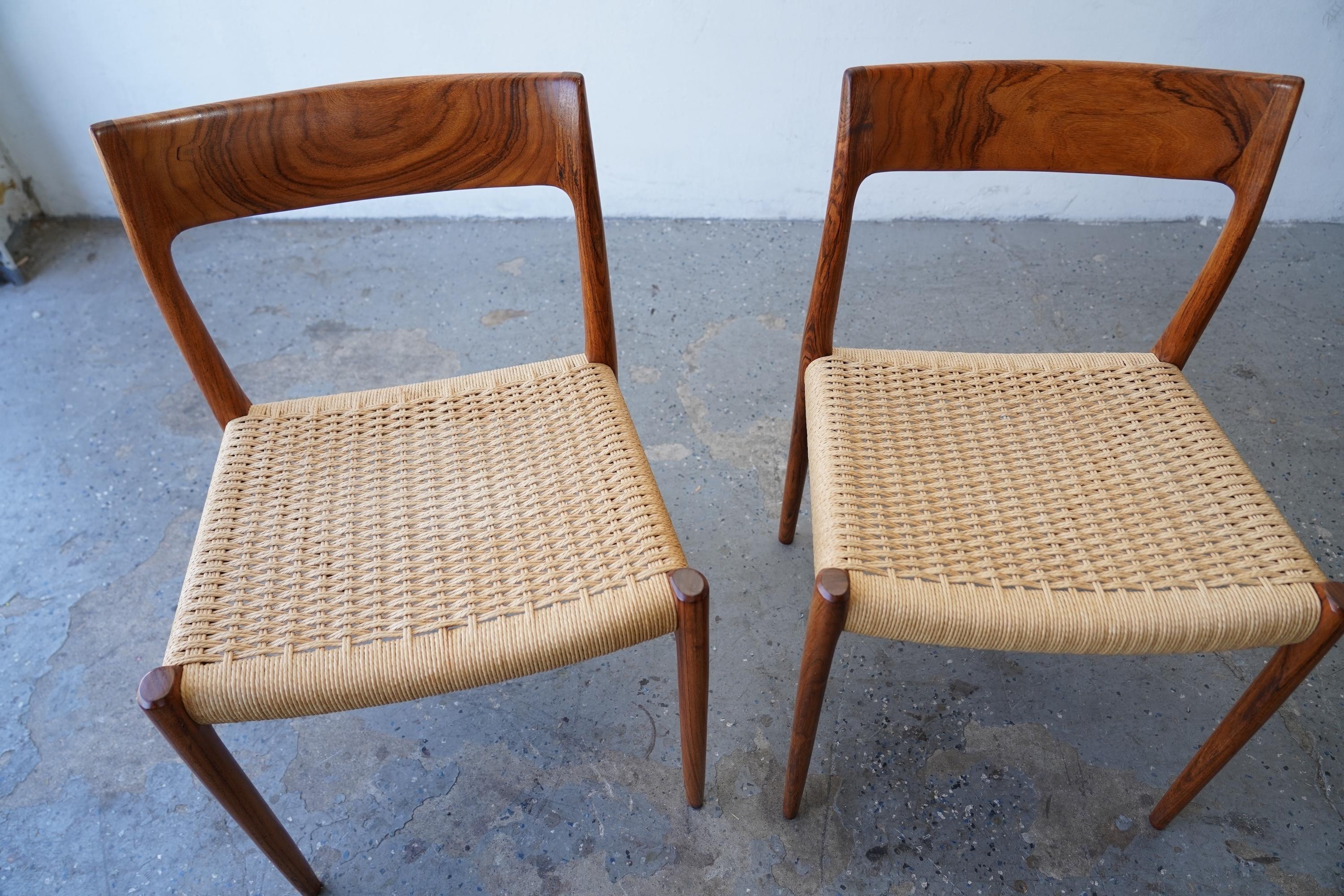 6 Sedie da pranzo moderne danesi in legno di palissandro J.L Møller  Corde di carta per i modelli 57 e 77 in vendita 4