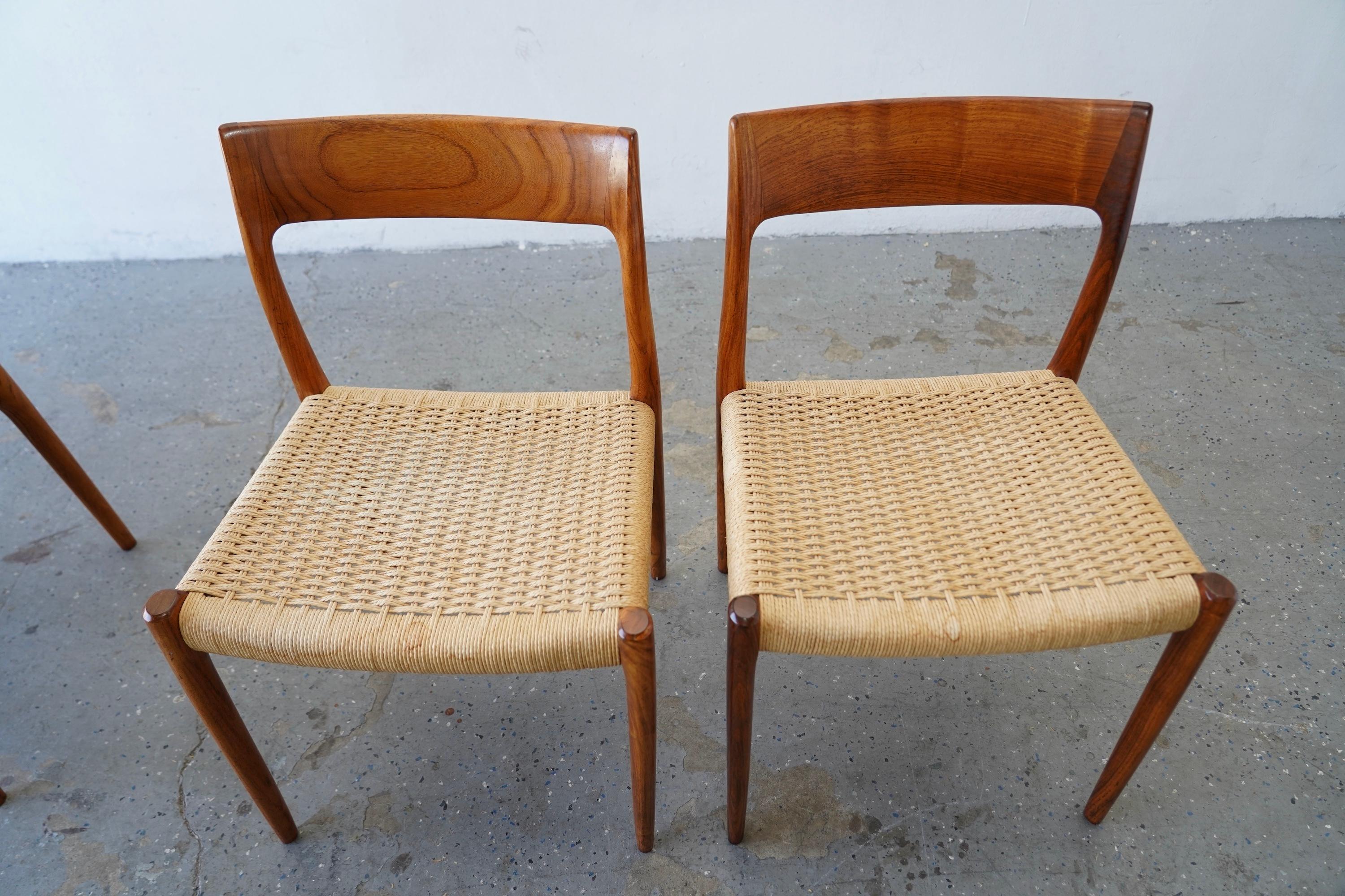 6 Sedie da pranzo moderne danesi in legno di palissandro J.L Møller  Corde di carta per i modelli 57 e 77 in vendita 5