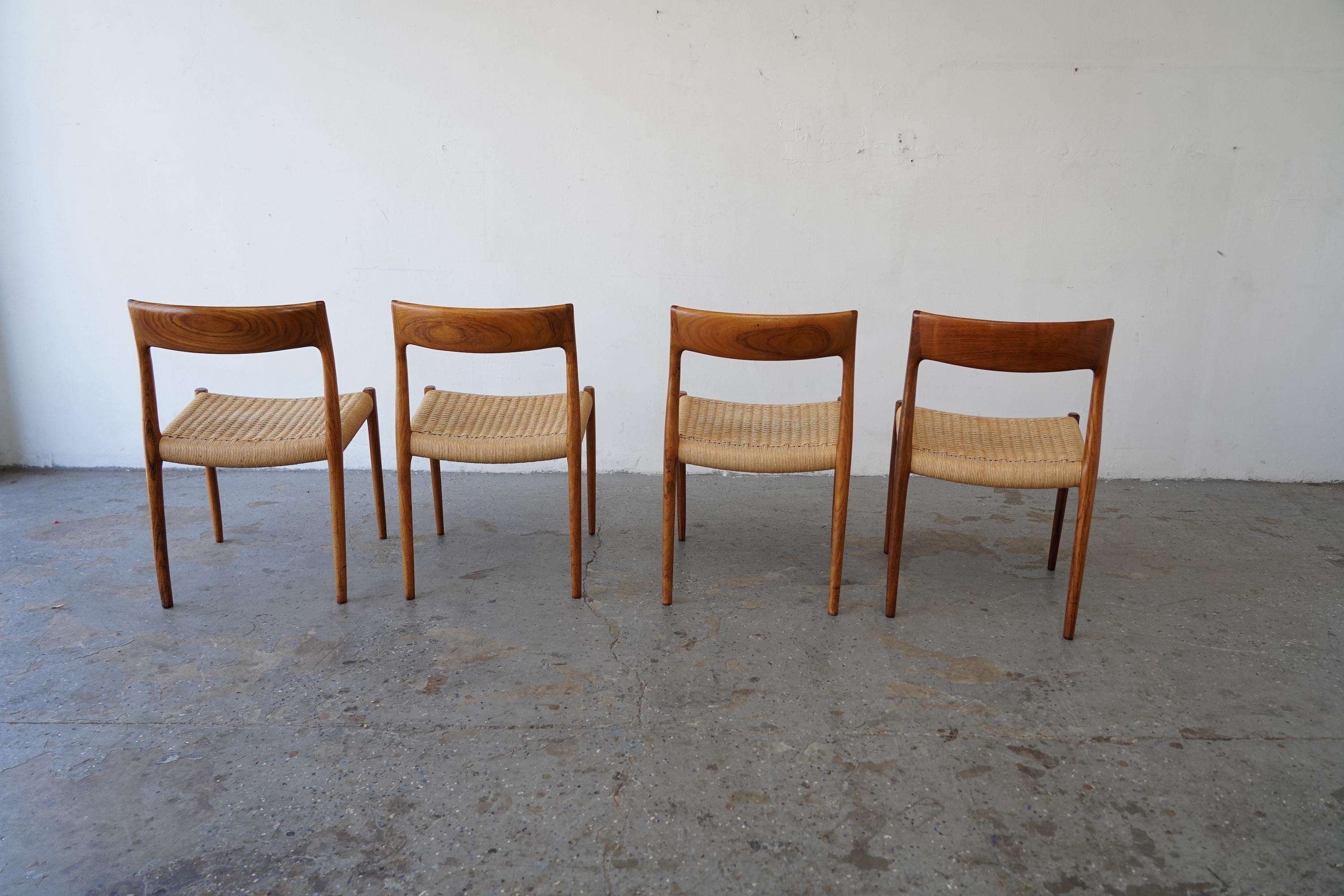6 Sedie da pranzo moderne danesi in legno di palissandro J.L Møller  Corde di carta per i modelli 57 e 77 in vendita 6
