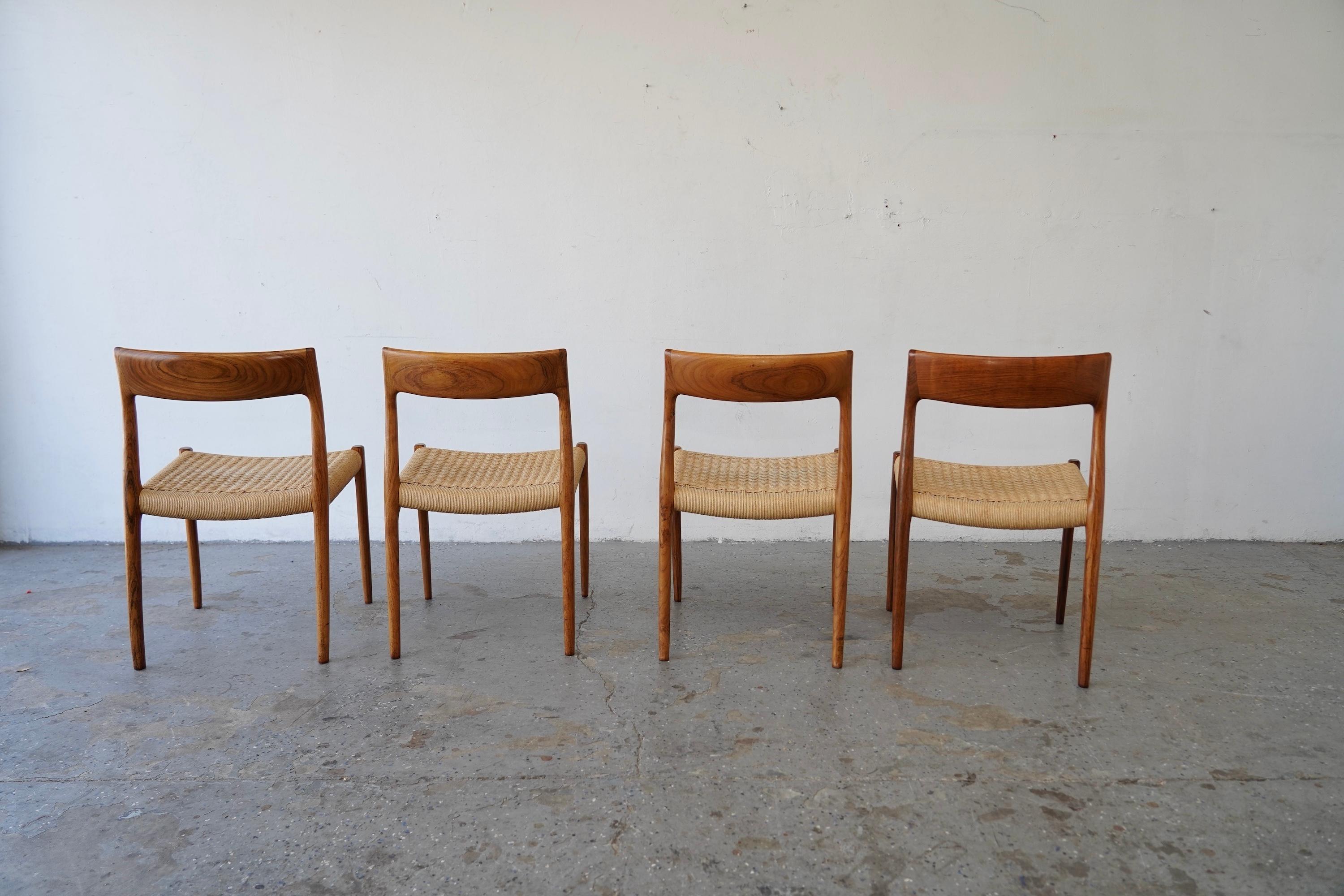 6 Sedie da pranzo moderne danesi in legno di palissandro J.L Møller  Corde di carta per i modelli 57 e 77 in vendita 7