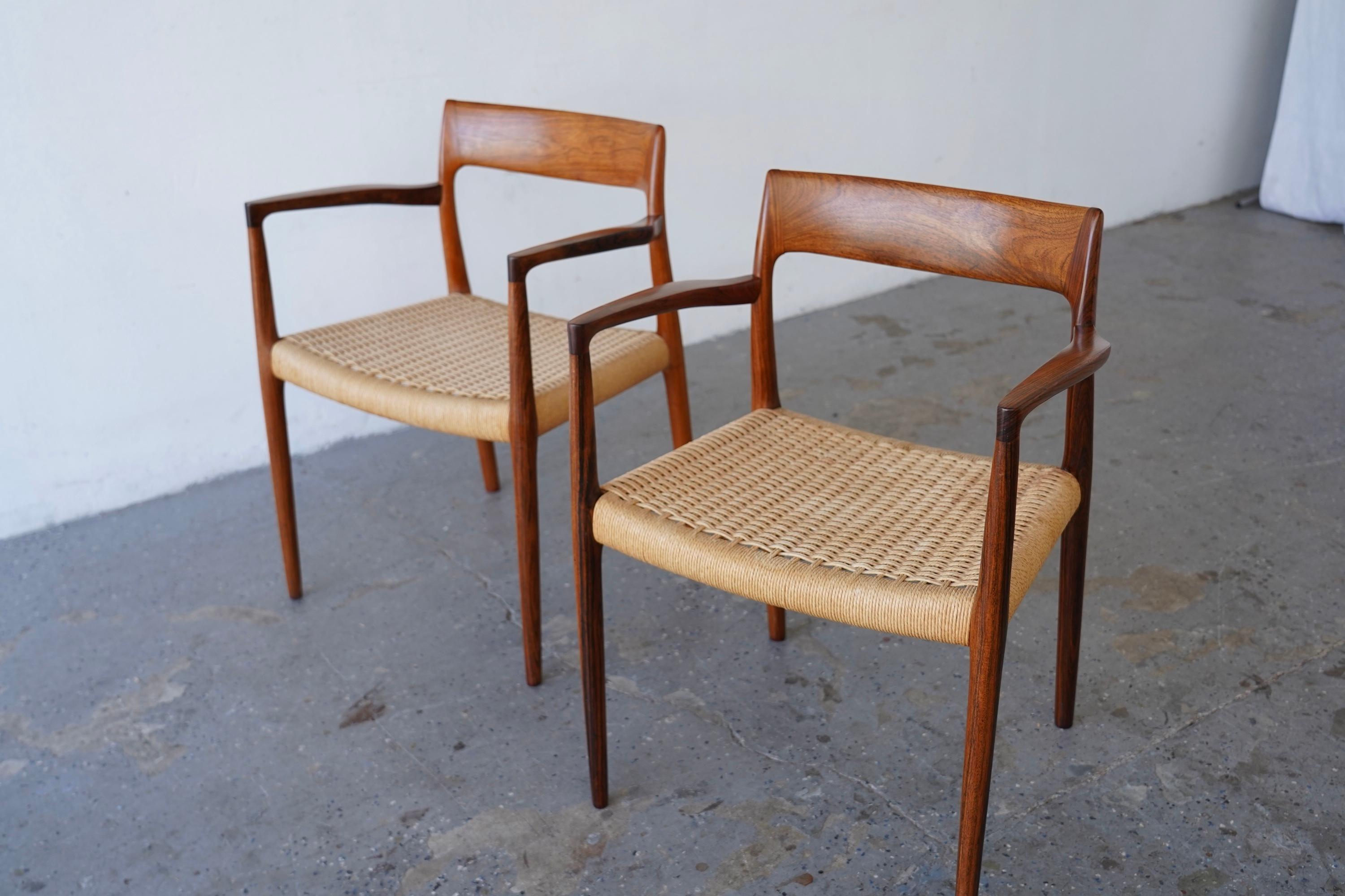 6 Sedie da pranzo moderne danesi in legno di palissandro J.L Møller  Corde di carta per i modelli 57 e 77 in vendita 8
