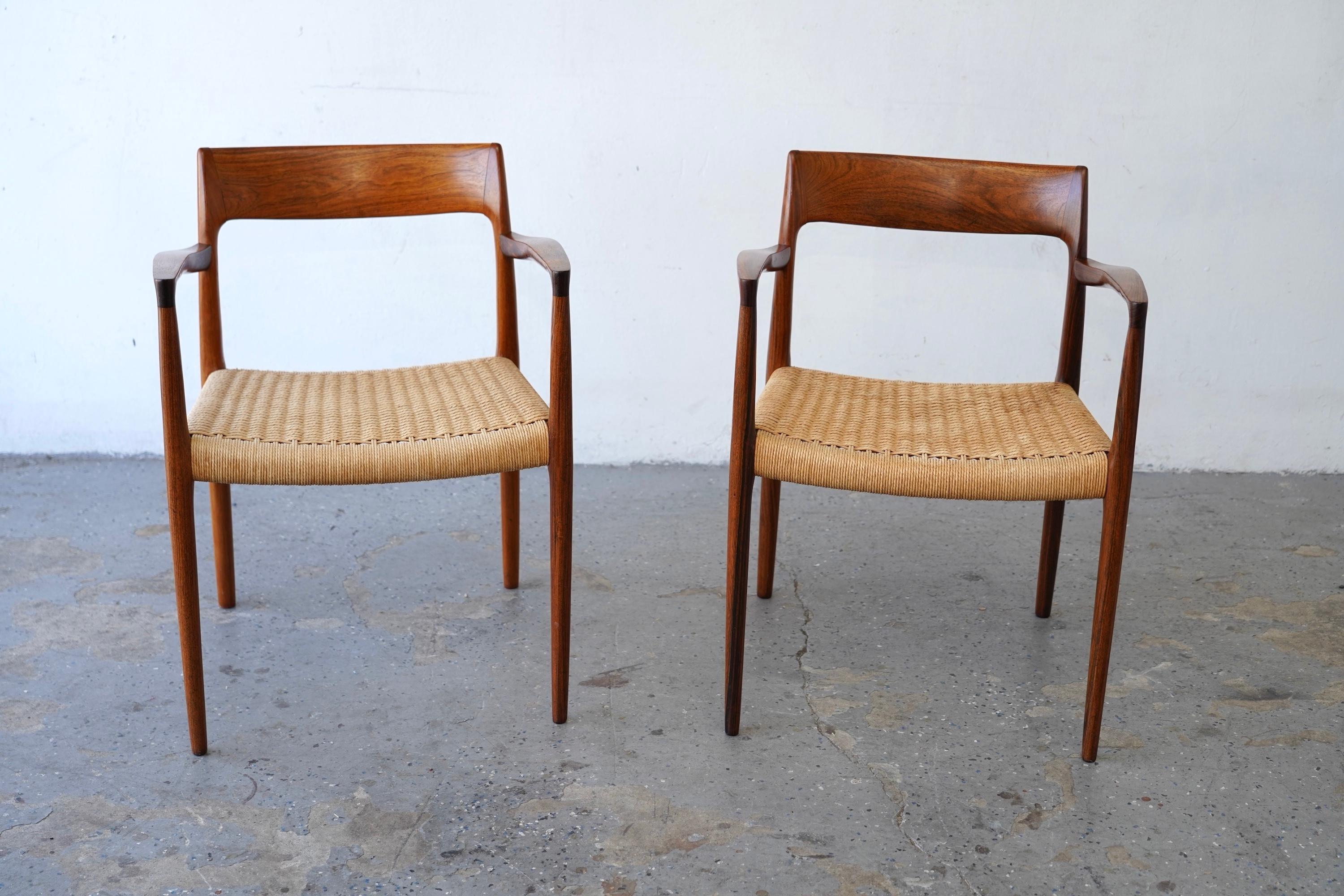 6 Sedie da pranzo moderne danesi in legno di palissandro J.L Møller  Corde di carta per i modelli 57 e 77 in vendita 9