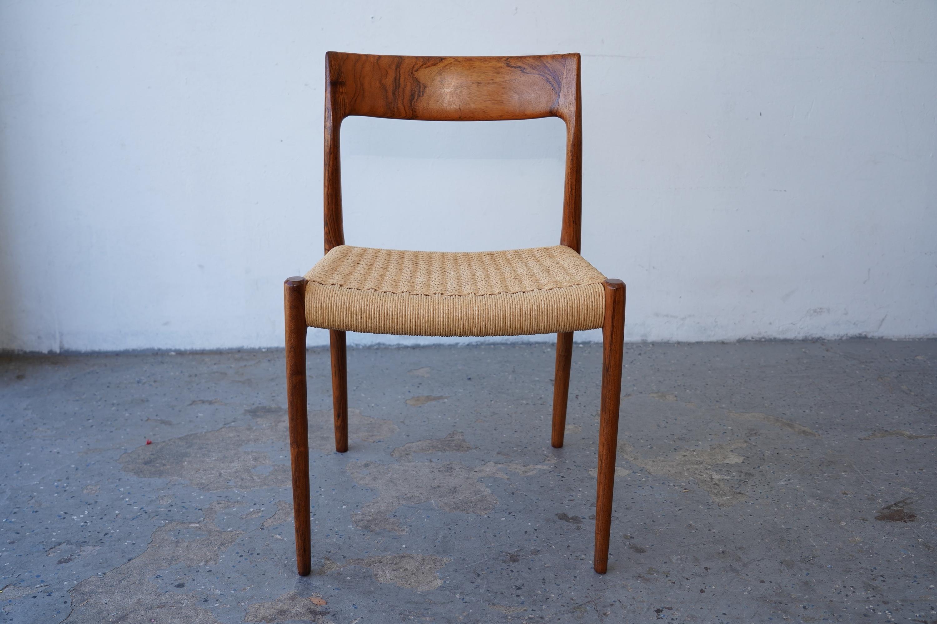 6 Sedie da pranzo moderne danesi in legno di palissandro J.L Møller  Corde di carta per i modelli 57 e 77 in vendita 11