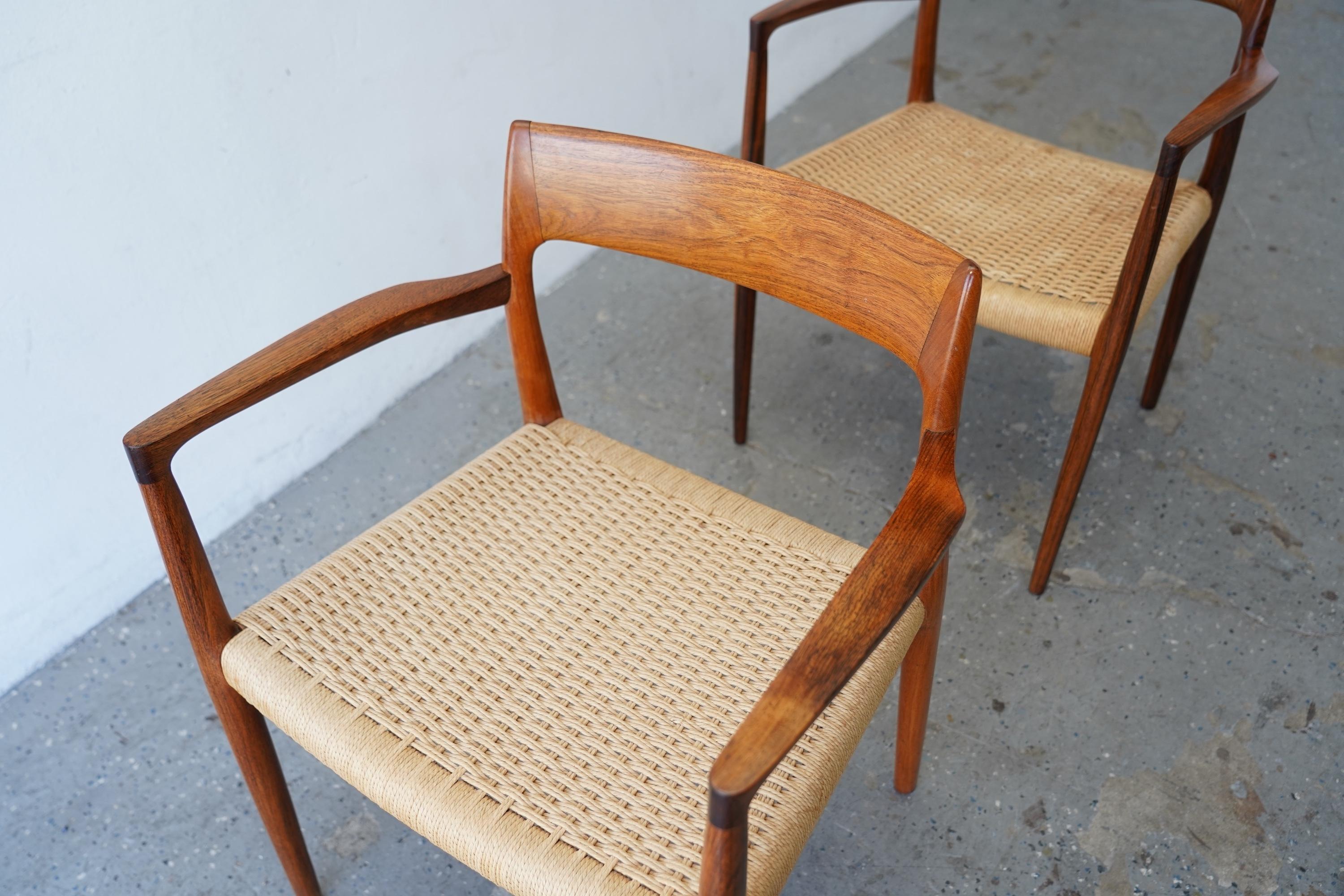 6 Sedie da pranzo moderne danesi in legno di palissandro J.L Møller  Corde di carta per i modelli 57 e 77 in vendita 12