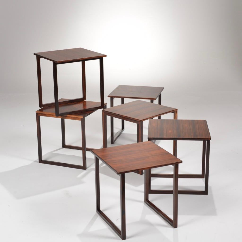 Late 20th Century 6 Danish Modern Rosewood Nesting Tables For Sale