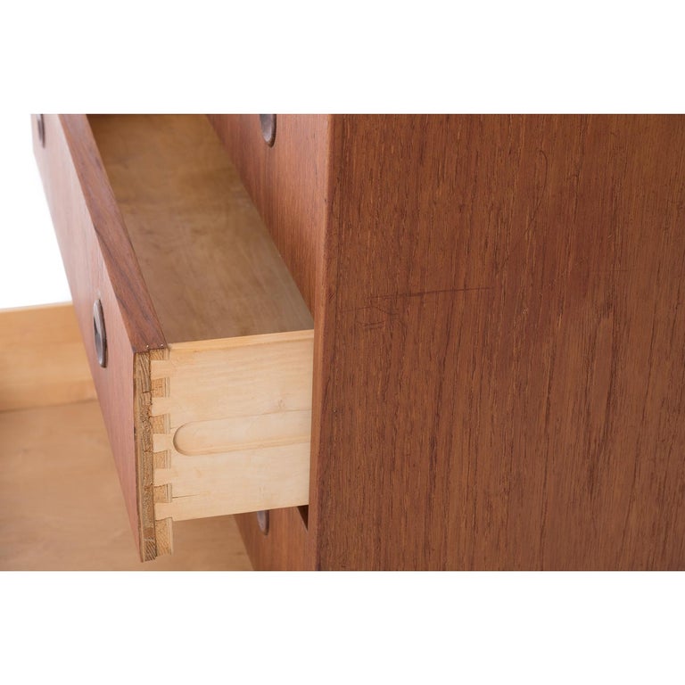 6 Danish Modern Teak Drawer Chest with Round Inset Pulls For Sale at
