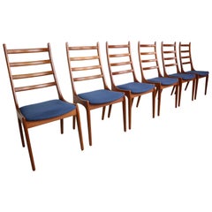 6 Danish Modern Teak Ladder Back Dining Chairs by Kai Kristiansen, 1960s