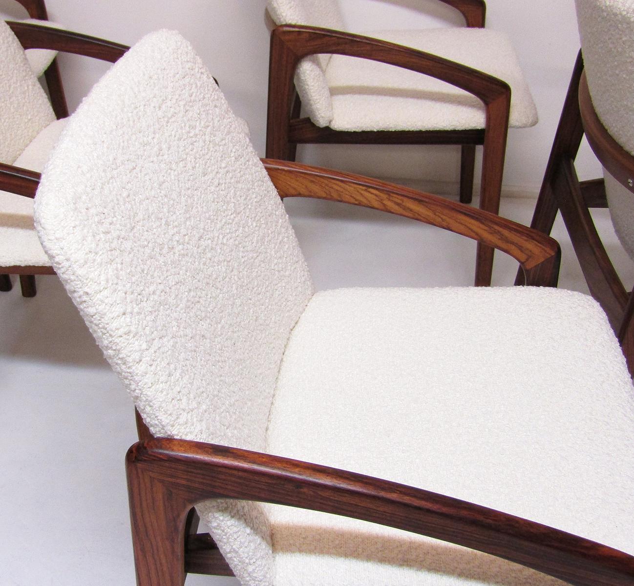 6 Danish Paper Knife Chairs in Rosewood & Ivory Bouclé by Henning Kjaernulf  5