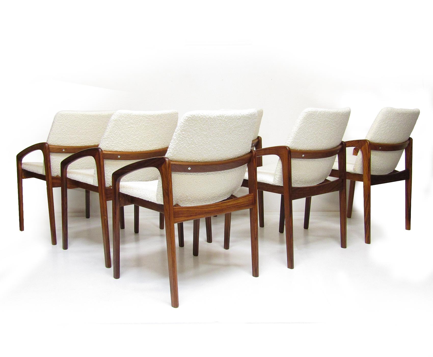 6 Danish Paper Knife Chairs in Rosewood & Ivory Bouclé by Henning Kjaernulf  6