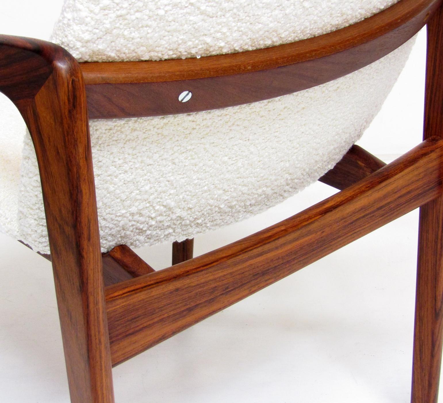 6 Danish Paper Knife Chairs in Rosewood & Ivory Bouclé by Henning Kjaernulf 9