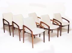 6 Danish Paper Knife Chairs in Rosewood & Ivory Bouclé by Henning Kjaernulf