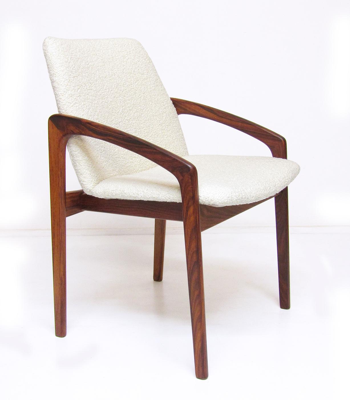 Mid-Century Modern 6 Danish Paper Knife Chairs in Rosewood & Ivory Bouclé by Henning Kjaernulf 