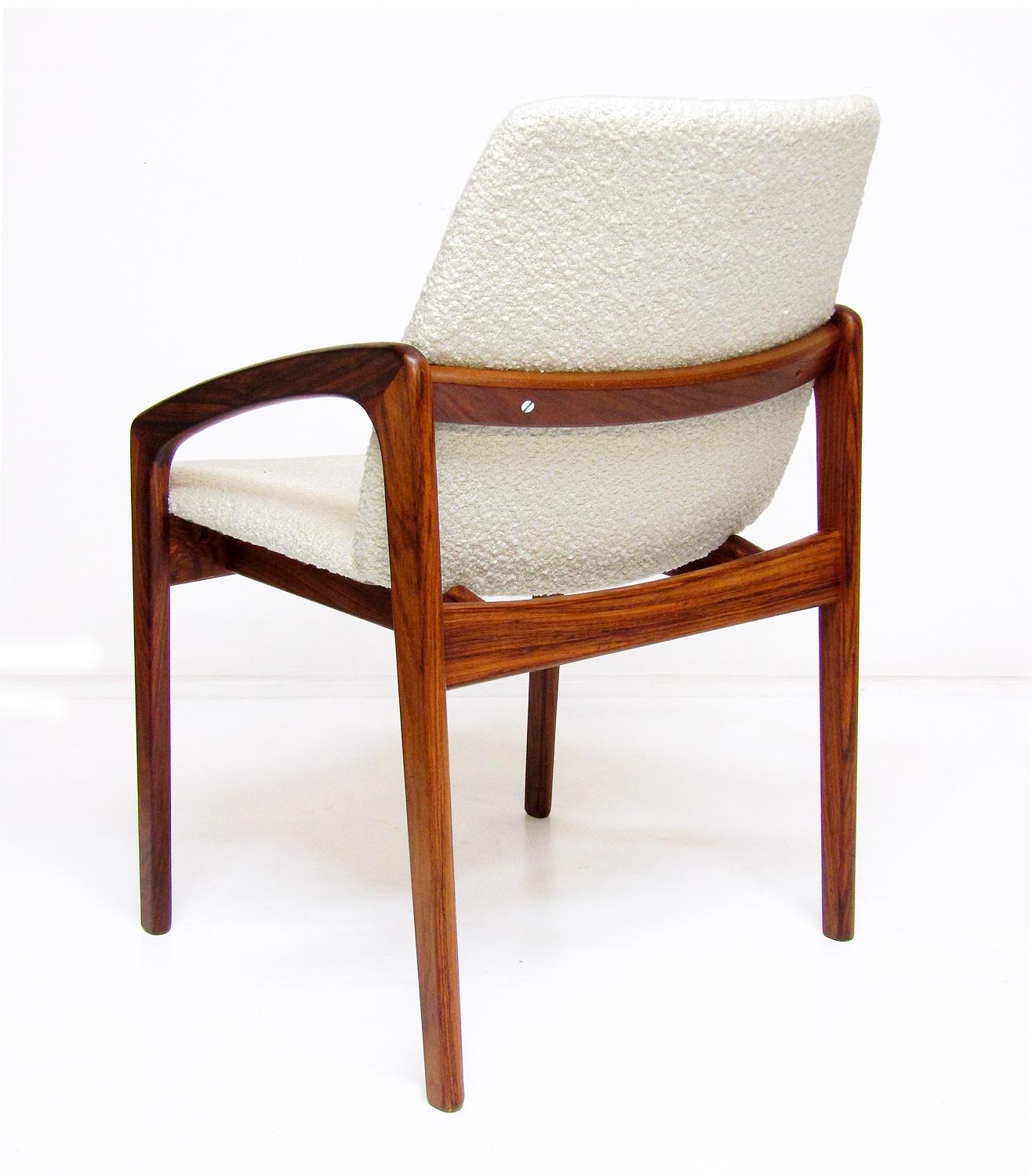 6 Danish Paper Knife Chairs in Rosewood & Ivory Bouclé by Henning Kjaernulf  2