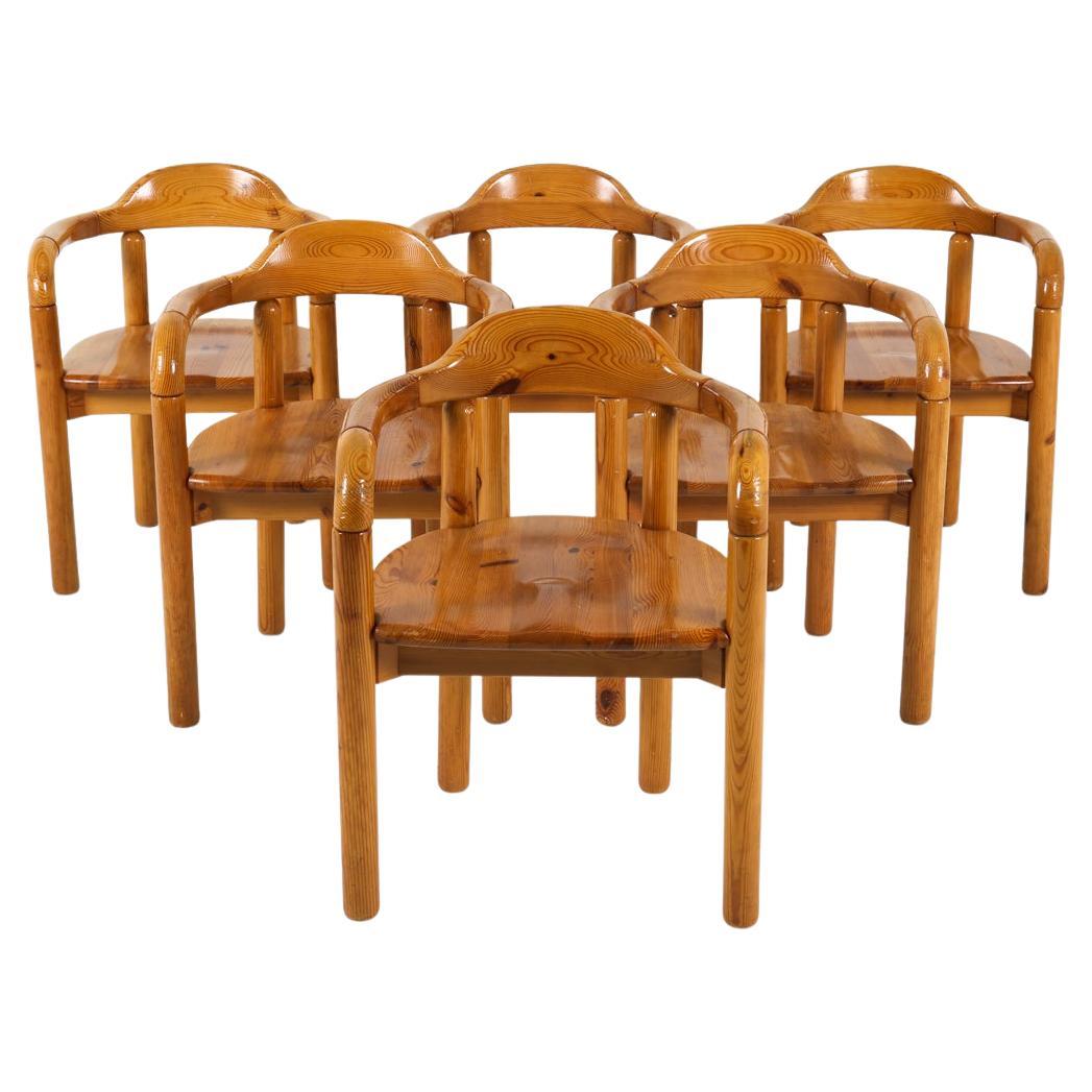 (6) Sillas de comedor danesas de pino de Rainer Daumiller, años 70