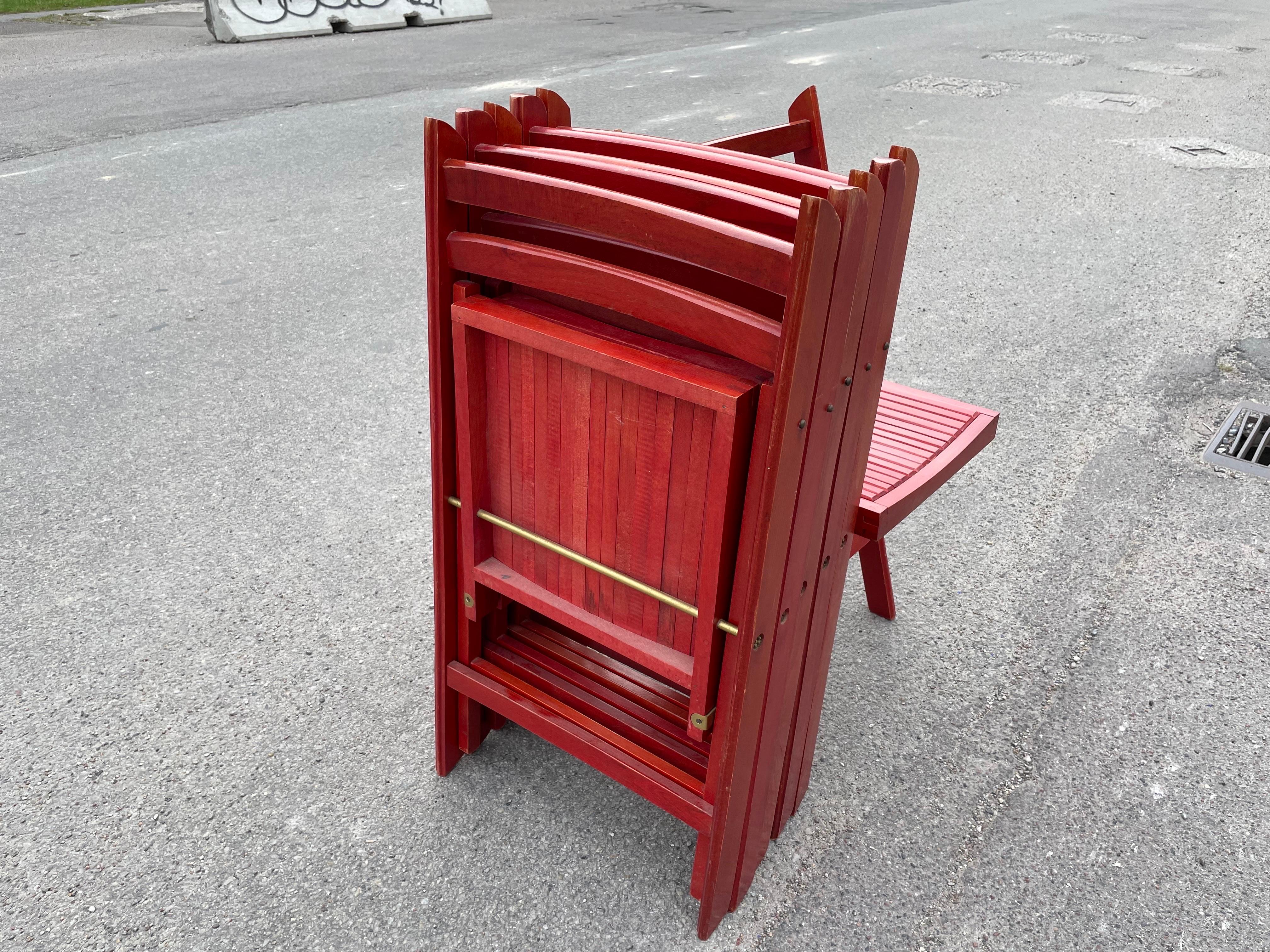 6 Danish Red Foldable Chairs from Late 1970's For Sale 4