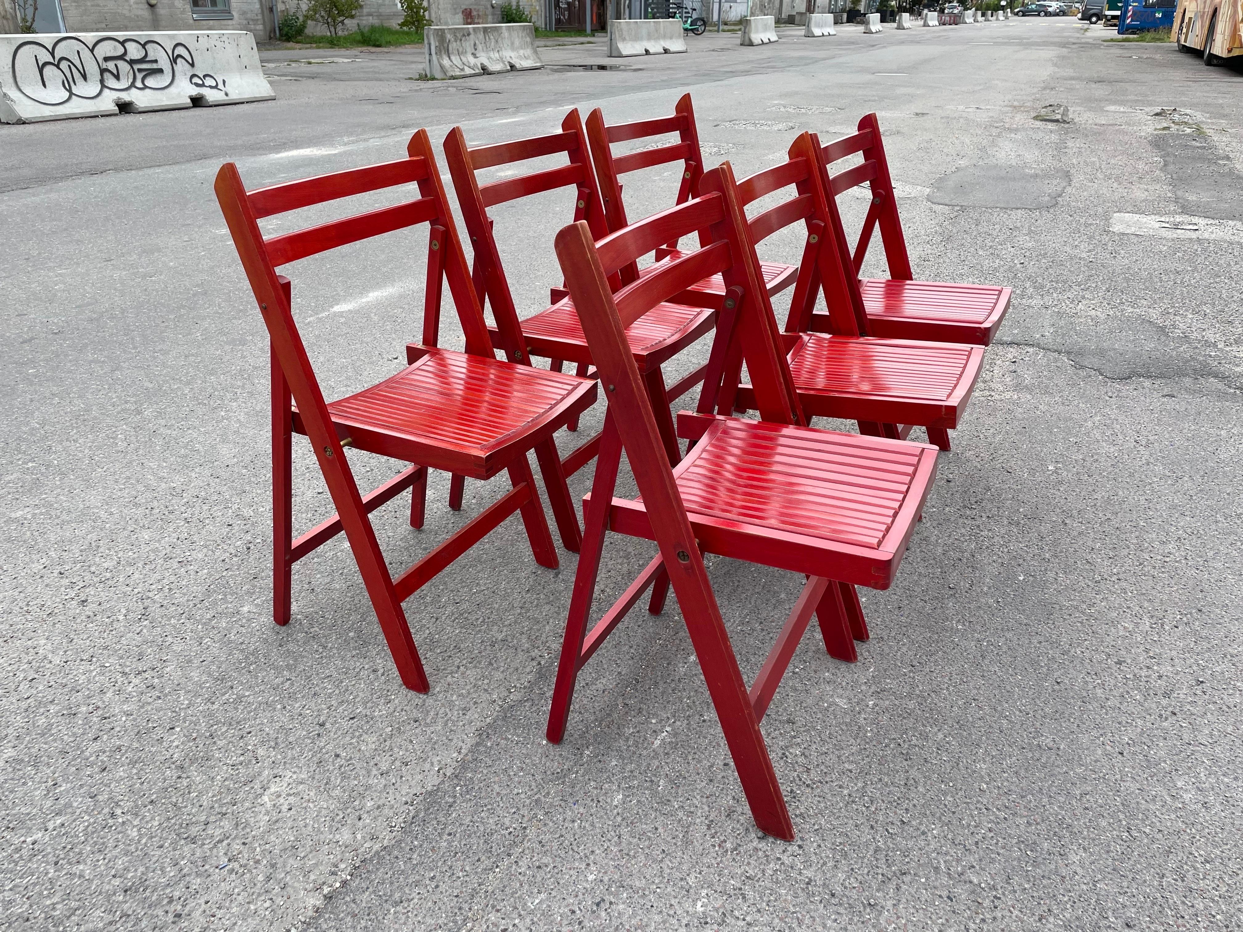Mid-Century Modern 6 Danish Red Foldable Chairs from Late 1970's For Sale