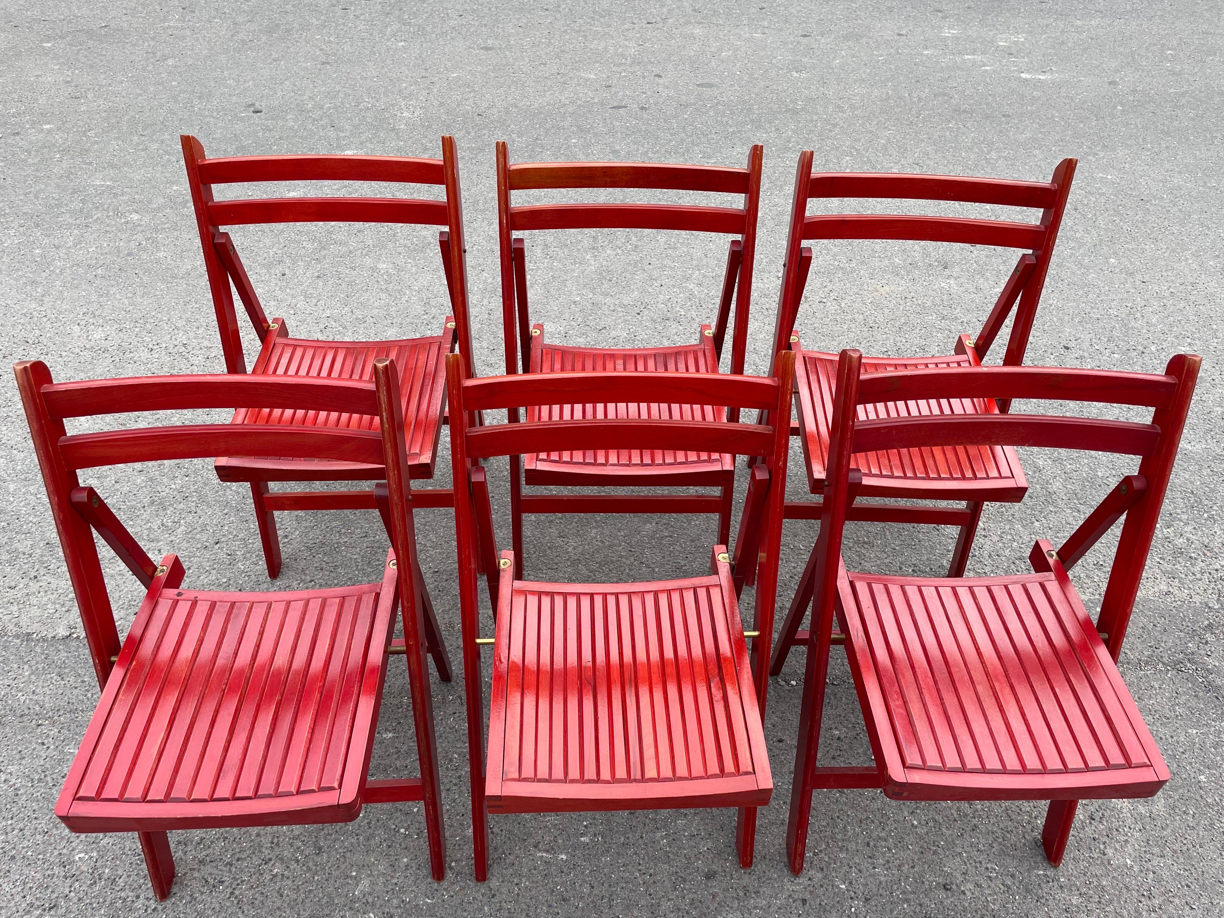 6 Danish Red Foldable Chairs from Late 1970's In Good Condition For Sale In Copenhagen, DK
