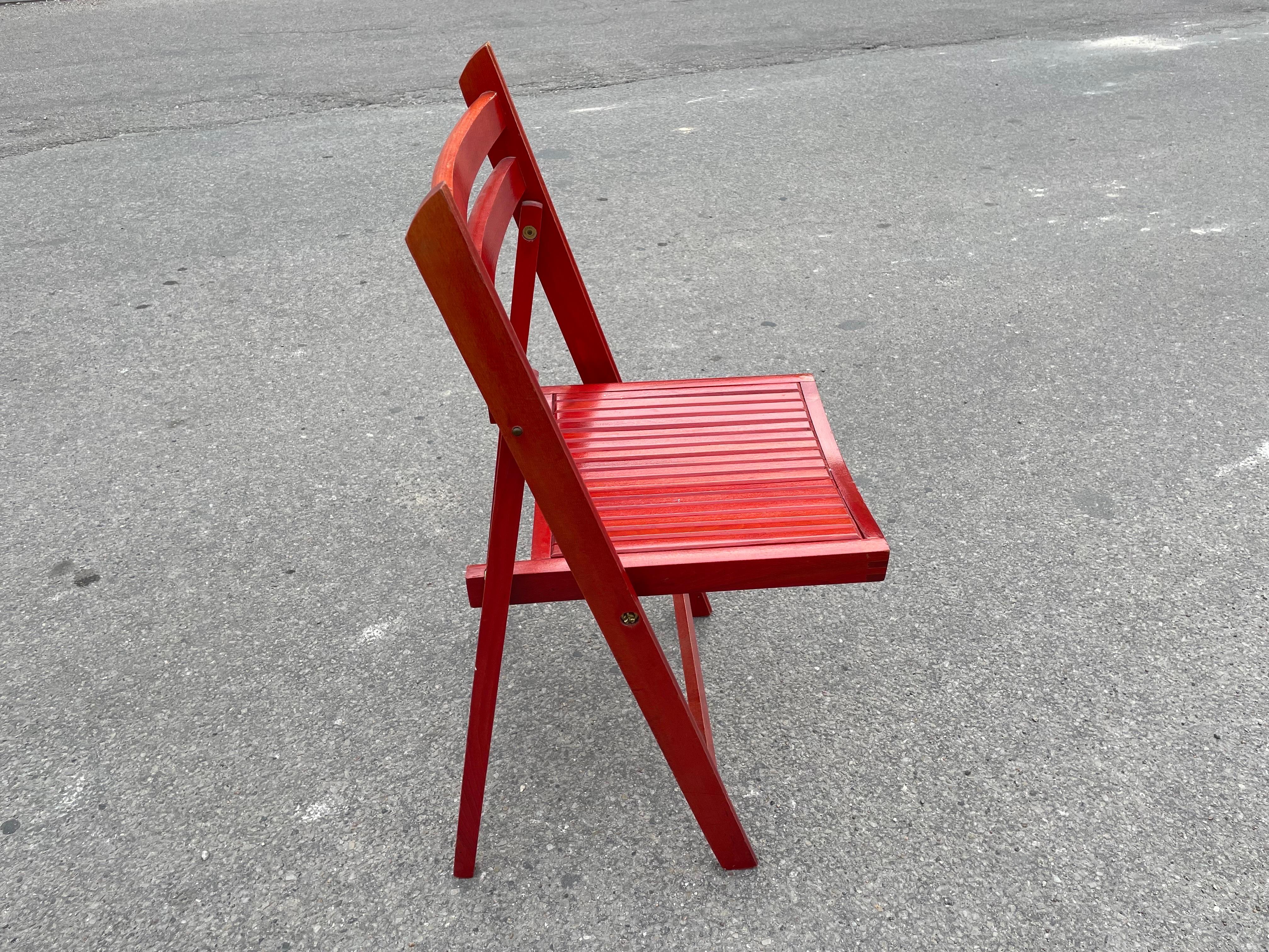 Wood 6 Danish Red Foldable Chairs from Late 1970's For Sale
