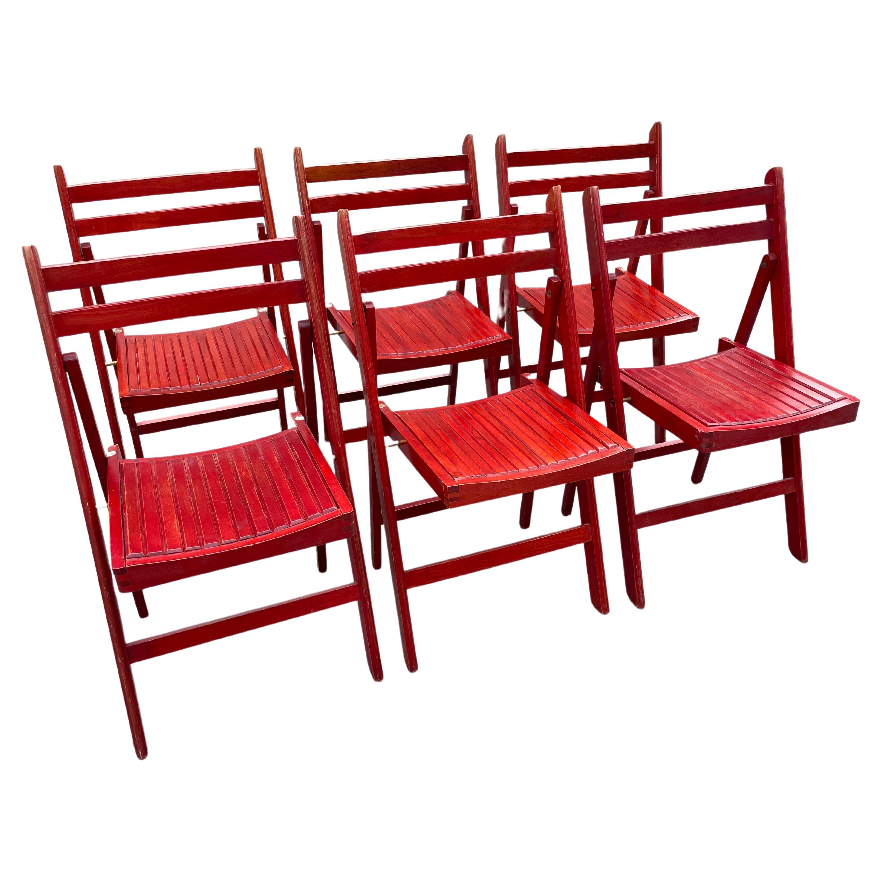 6 Danish Red Foldable Chairs from Late 1970's For Sale