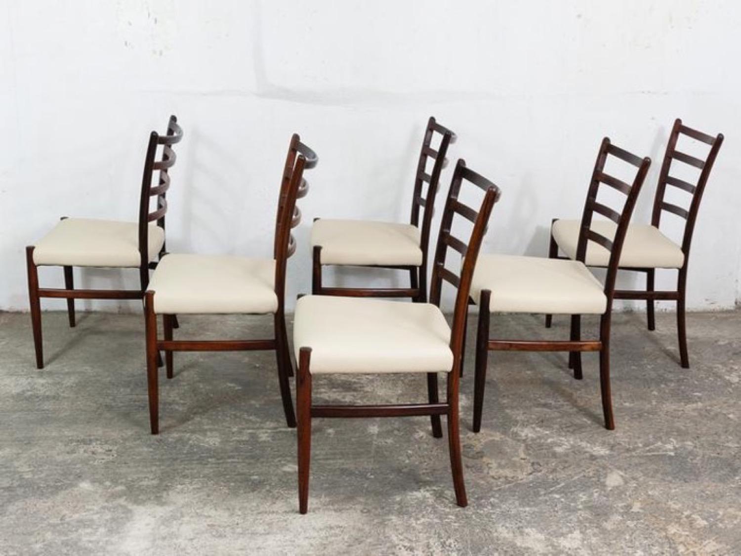 Mid-Century Modern 6 Danish Rosewood & Leather Johannes Andersen Dining Chairs