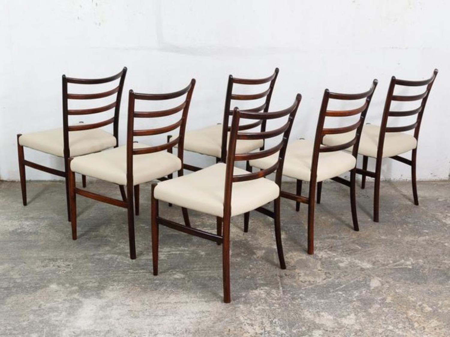 6 Danish Rosewood & Leather Johannes Andersen Dining Chairs In Good Condition In London, GB