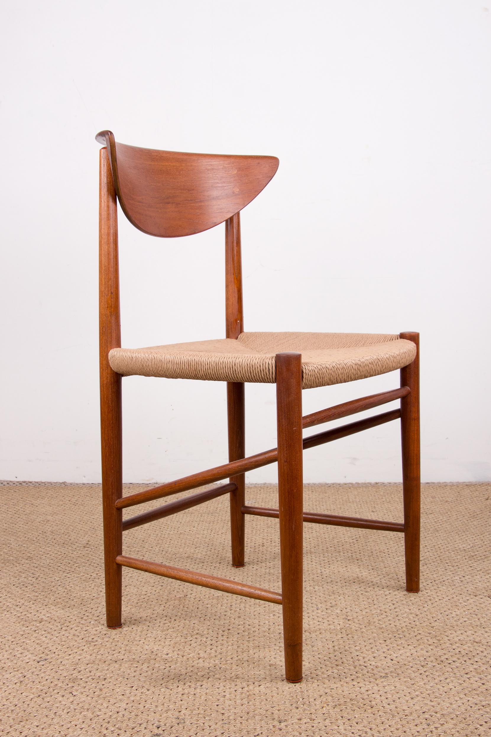 6 Danish teak chairs in new rope model 316, Peter Hvidt & Orla Molgaard-Nielsen. 4