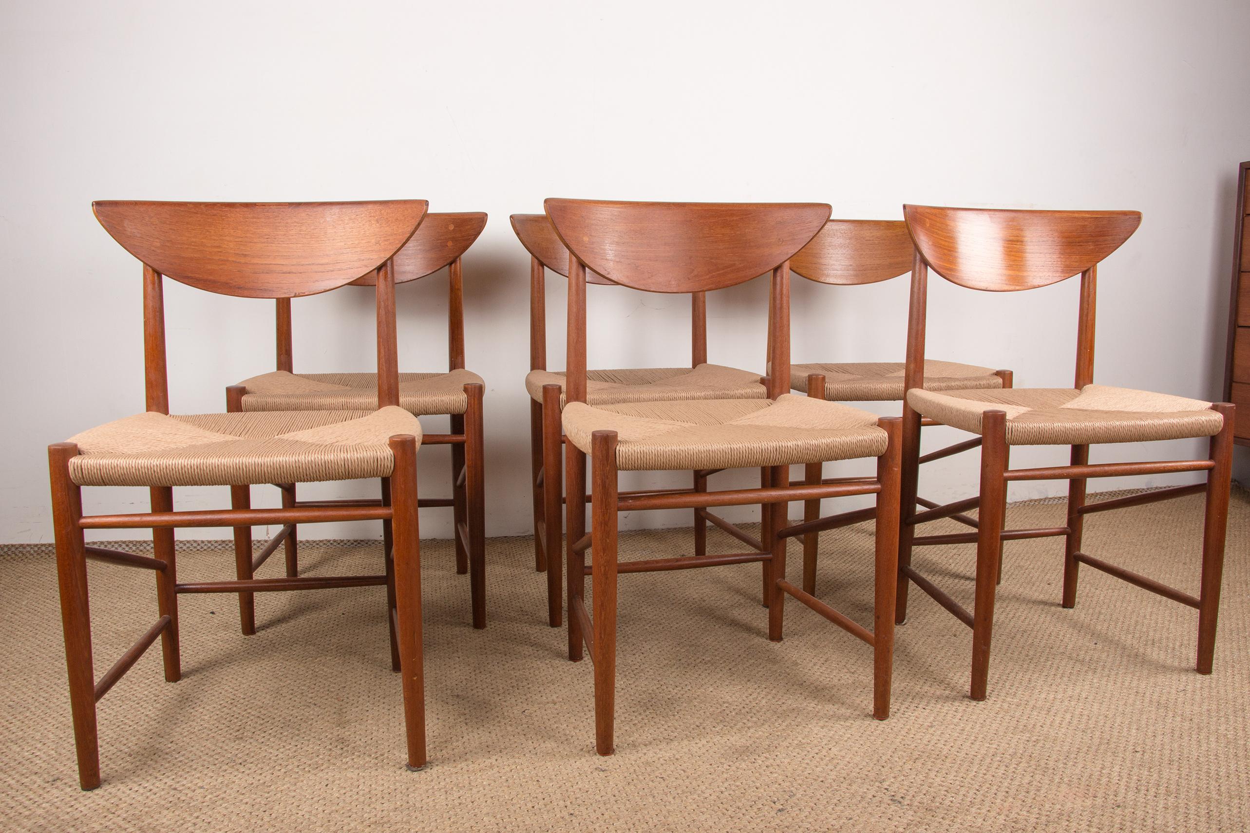 6 Danish teak chairs in new rope model 316, Peter Hvidt & Orla Molgaard-Nielsen. 13