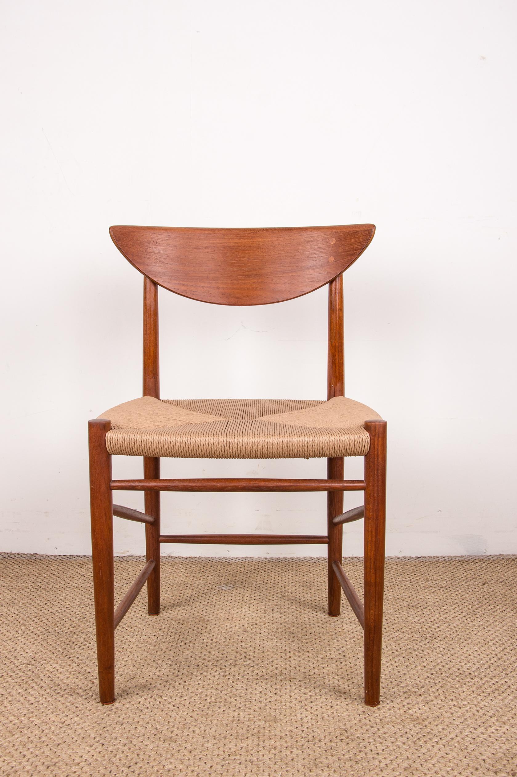 Mid-20th Century 6 Danish teak chairs in new rope model 316, Peter Hvidt & Orla Molgaard-Nielsen.
