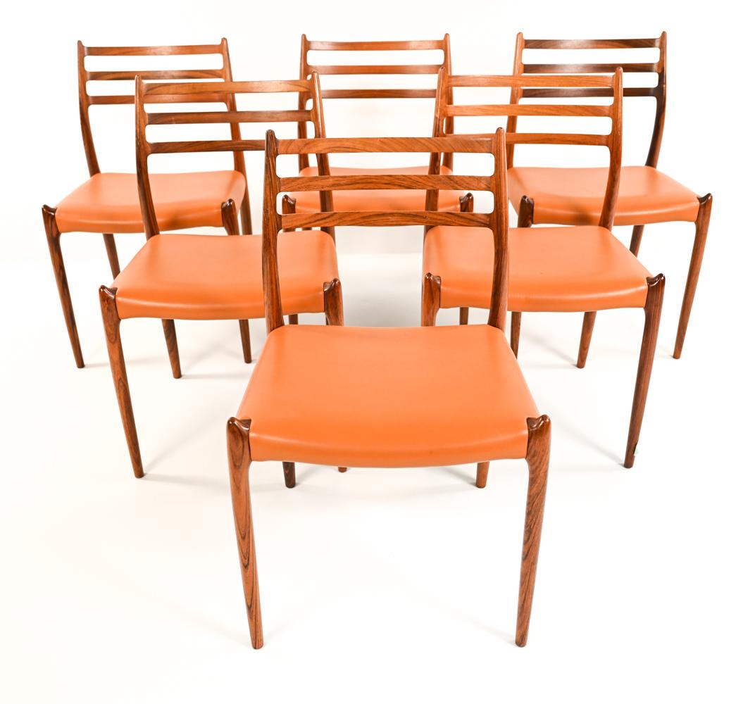 Mid-Century Modern '6' Danish Rosewood Dining Chairs Model 78 by N. O. Moller