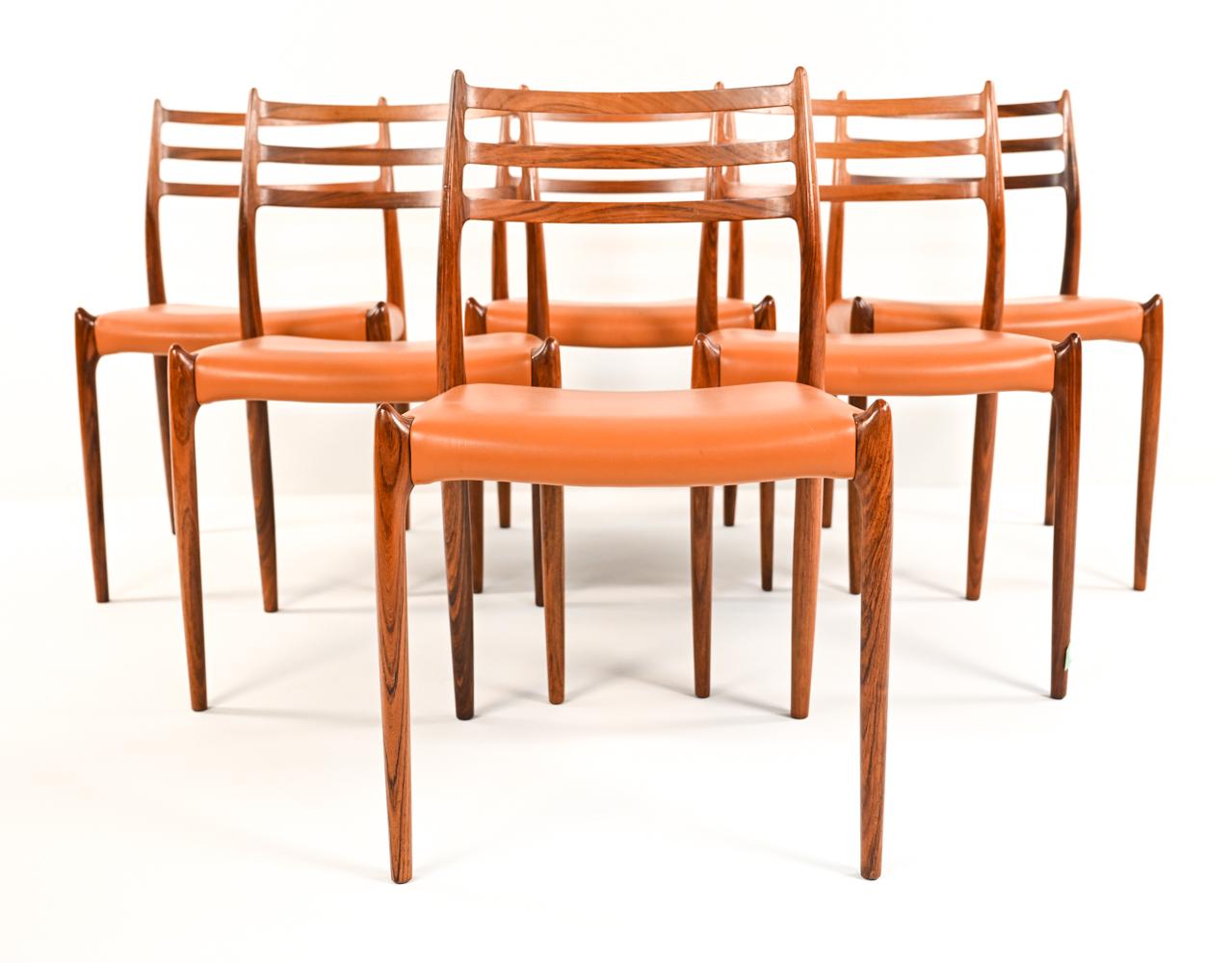 '6' Danish Rosewood Dining Chairs Model 78 by N. O. Moller In Good Condition In Norwalk, CT