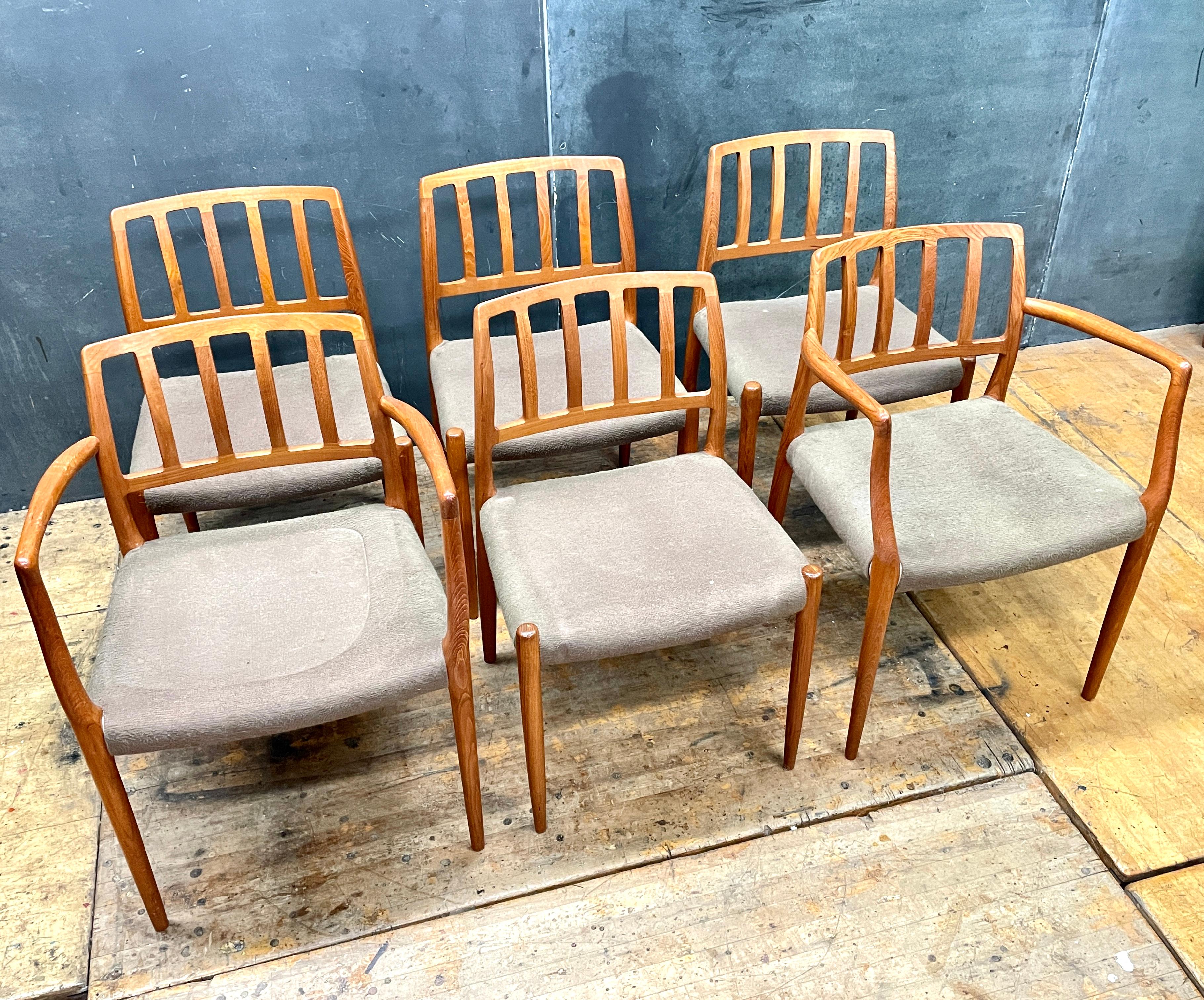 Oiled 6 Danish Teak Upholstered Chairs + Armchairs Niels Møller JL Moller Model Nº 83