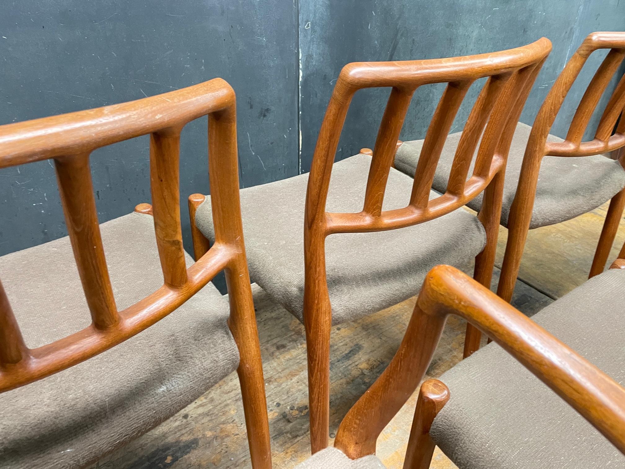 Late 20th Century 6 Danish Teak Upholstered Chairs + Armchairs Niels Møller JL Moller Model Nº 83