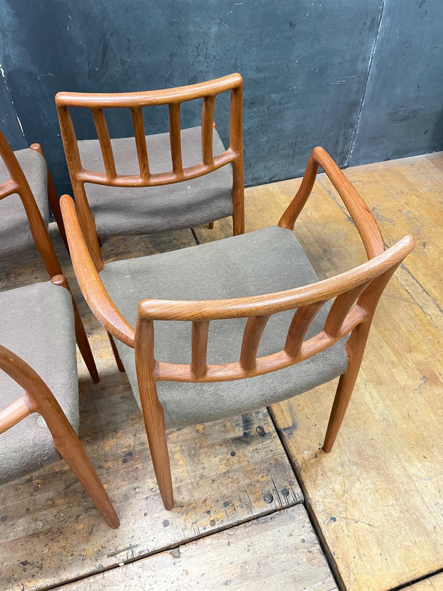 6 Danish Teak Upholstered Chairs + Armchairs Niels Møller JL Moller Model Nº 83 1