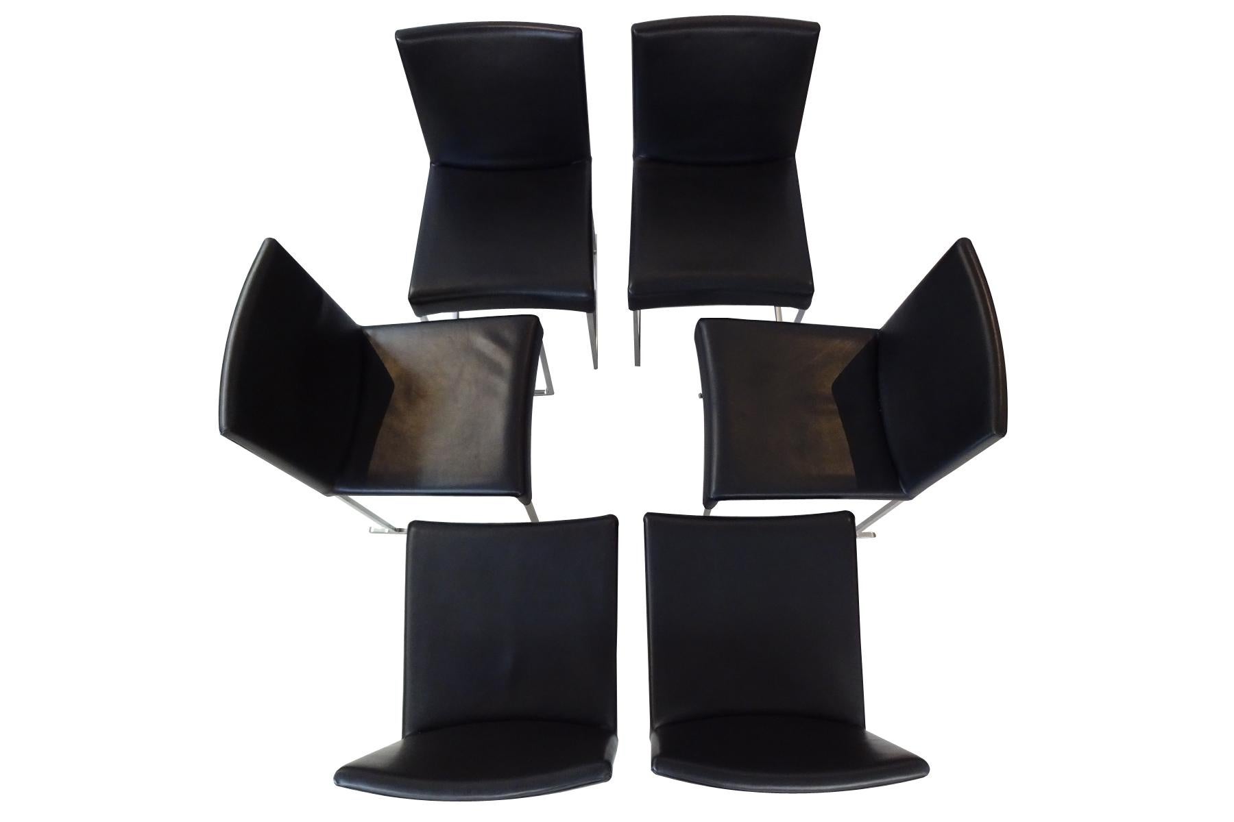 An exceptional set of 6 pre-owned and cherished black leather B&B Italia dining chairs: RRP £7,000

Six black leather B&B Italia Maxalto Solo dining chairs designed by Antonio Citterio – presented in very good condition and at a fraction of the